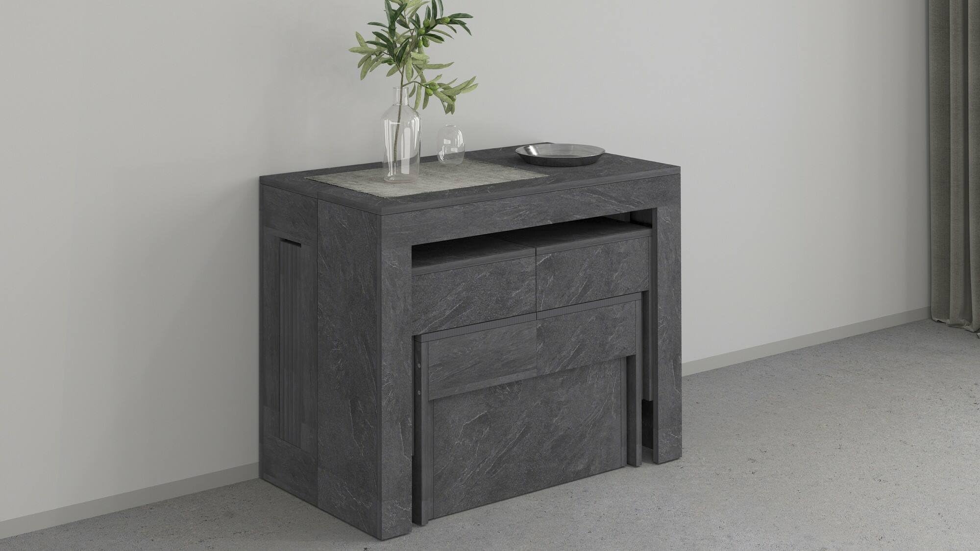 Dmora - Tisch- und Stuhlset Eric, Mehrzweckkomposition, Set mit Konsole und 2 ausziehbaren Bänken, 100% Made in Italy, 66 x 25 x 45 cm, Schiefer