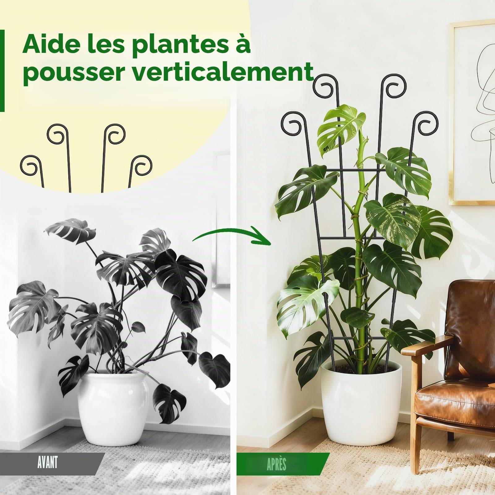 Lot de 4 treillis de 125 cm pour plantes grimpantes, tuteur en métal pour plantes d'intérieur | Treillis de jardin intérieur et extérieur pour légumes, roses et fleurs