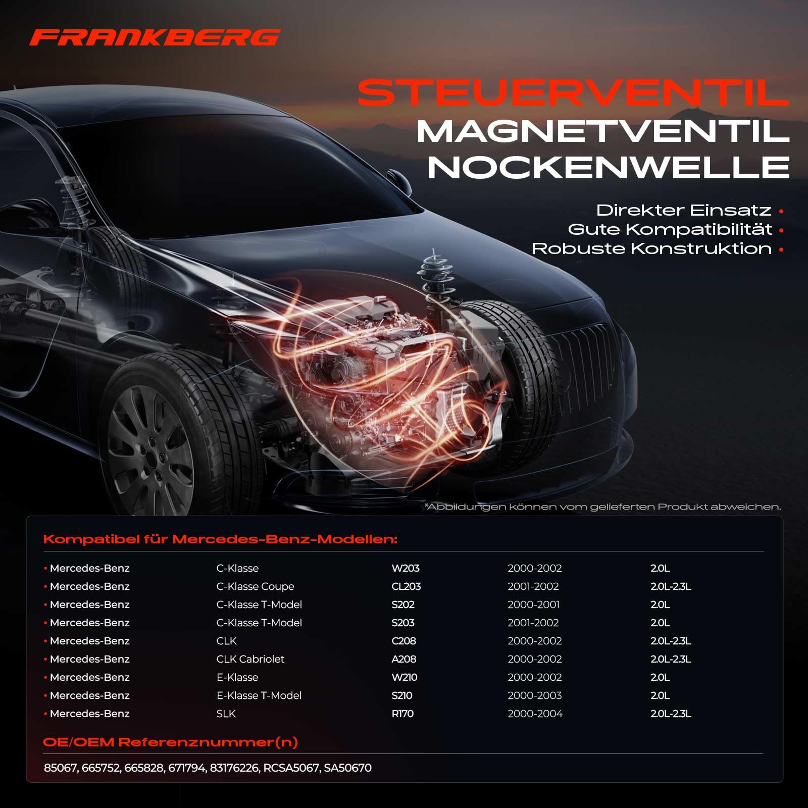 Frankberg Steuerventil Nockenwellenversteller Benzin Kompatibel mit C-Klasse W203 C180 C200 E-Klasse W210 E200 SLK R170 200 230 Replace# 1110510177,1110510077