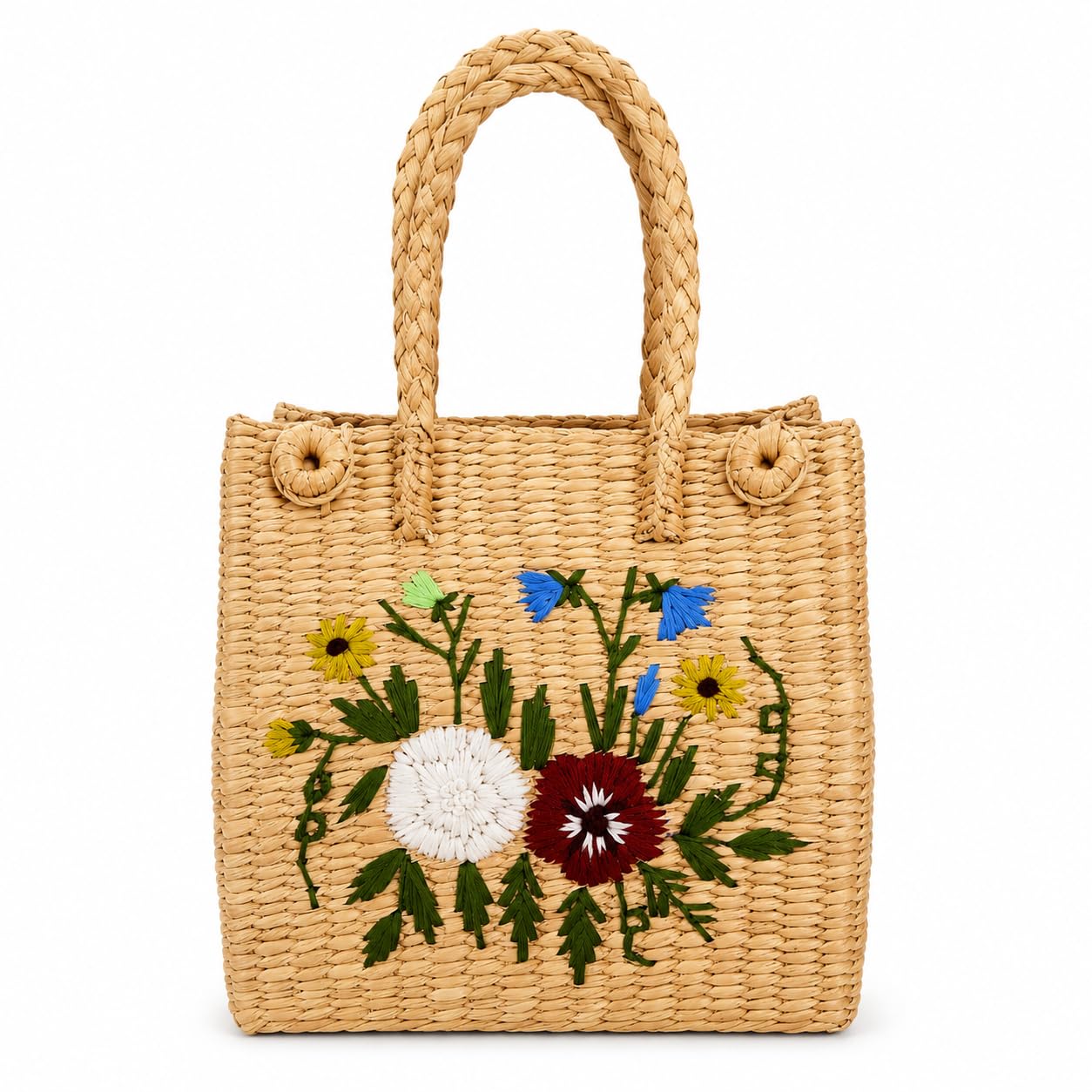 Handmade Kauna Grass Tote Bag for Women | Woven Handbag with Multicolor Floral Embroidery & Braided Handles | Eco-Friendly Artisan Bag | Birthday & Festive Gift-image-22