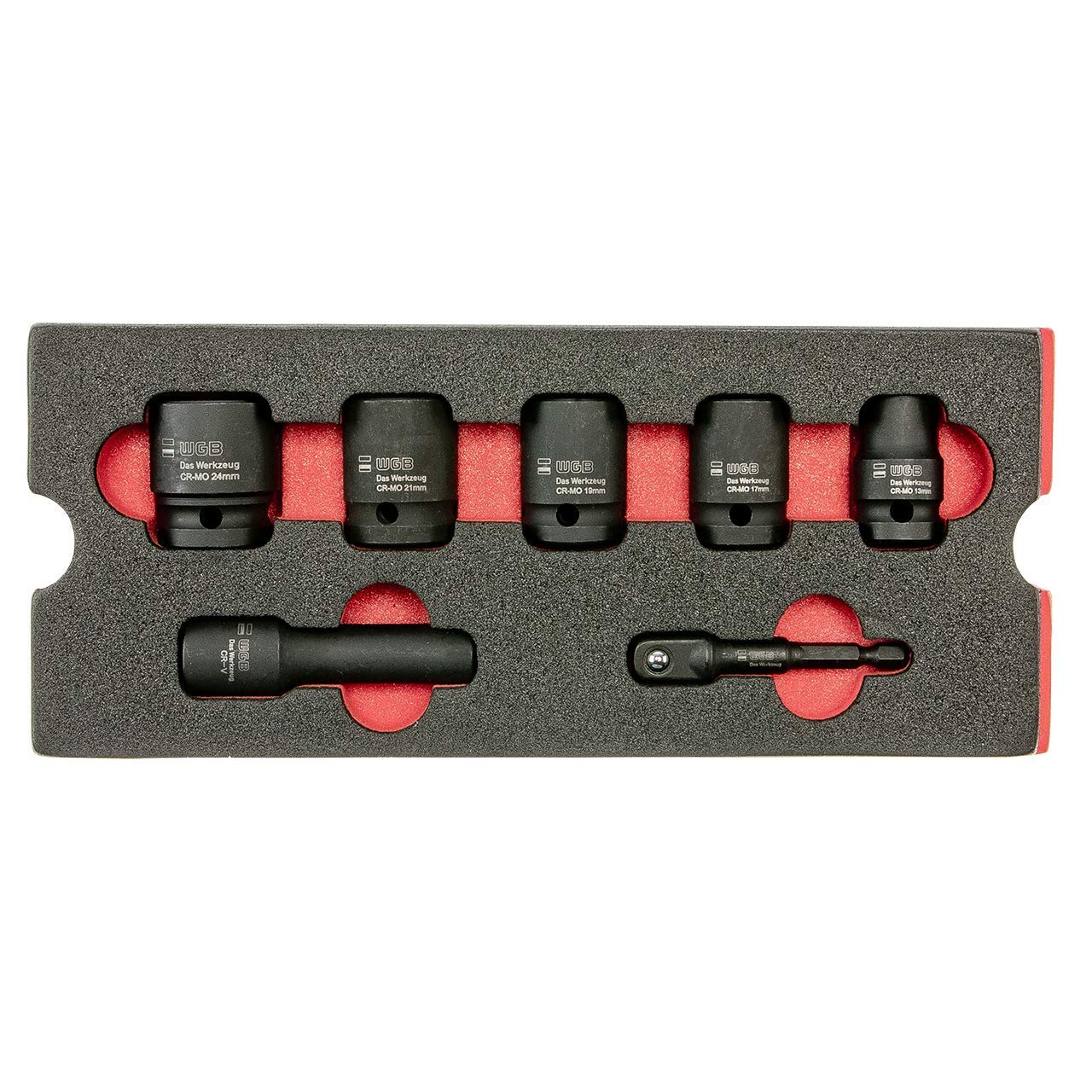 WGB 1/2 Zoll Steckschlüssel-Set 29-teilig – Mit Ratsche, Nüssen, Verlängerungen & Schaumstoff-Einlage Für Werkstattwagen