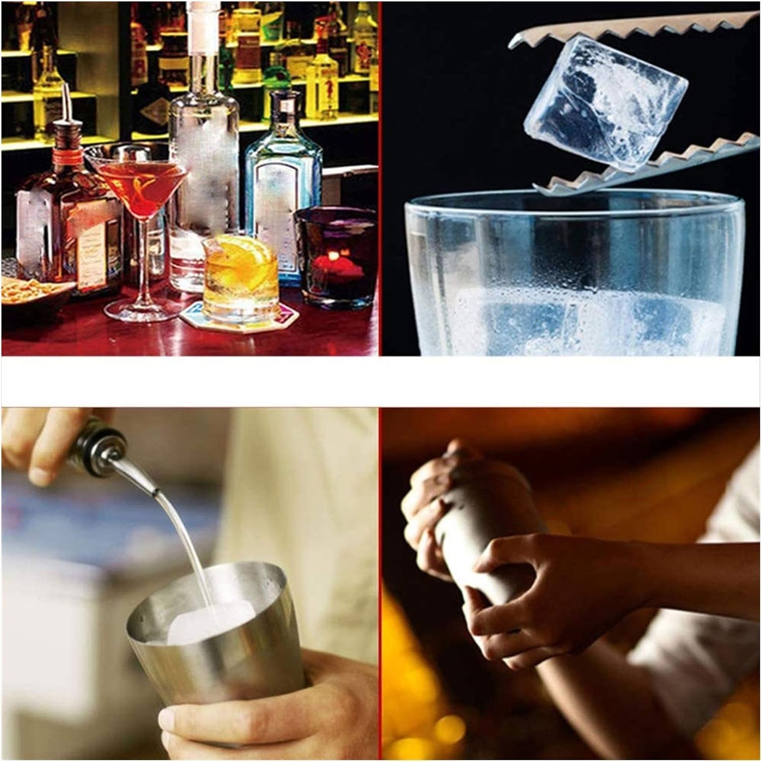 Cocktail Shaker Set - Stainless Steel 14-Piece Bartender Kit with Stand, Jigger, Strainer, Mixer Spoon, Tongs, Bottle Opener, and Stopper