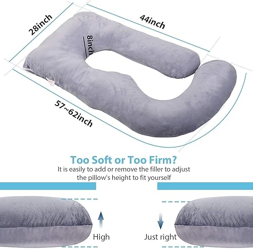 Miniatura 6 de Jcickt Almohada de embarazo en forma de U, almohada de cuerpo completo con funda de terciopelo, almohada de maternidad para mujeres embarazadas,
