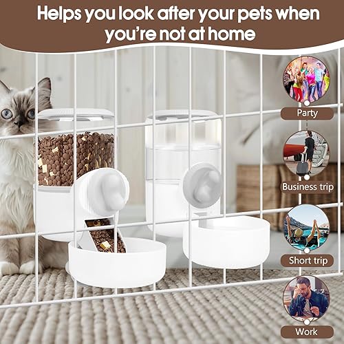 Miniatura 8 de Juego de dispensador automático de agua para alimentos para mascotas, dispensador de alimentos para alimentador por gravedad, adecuado para conejos