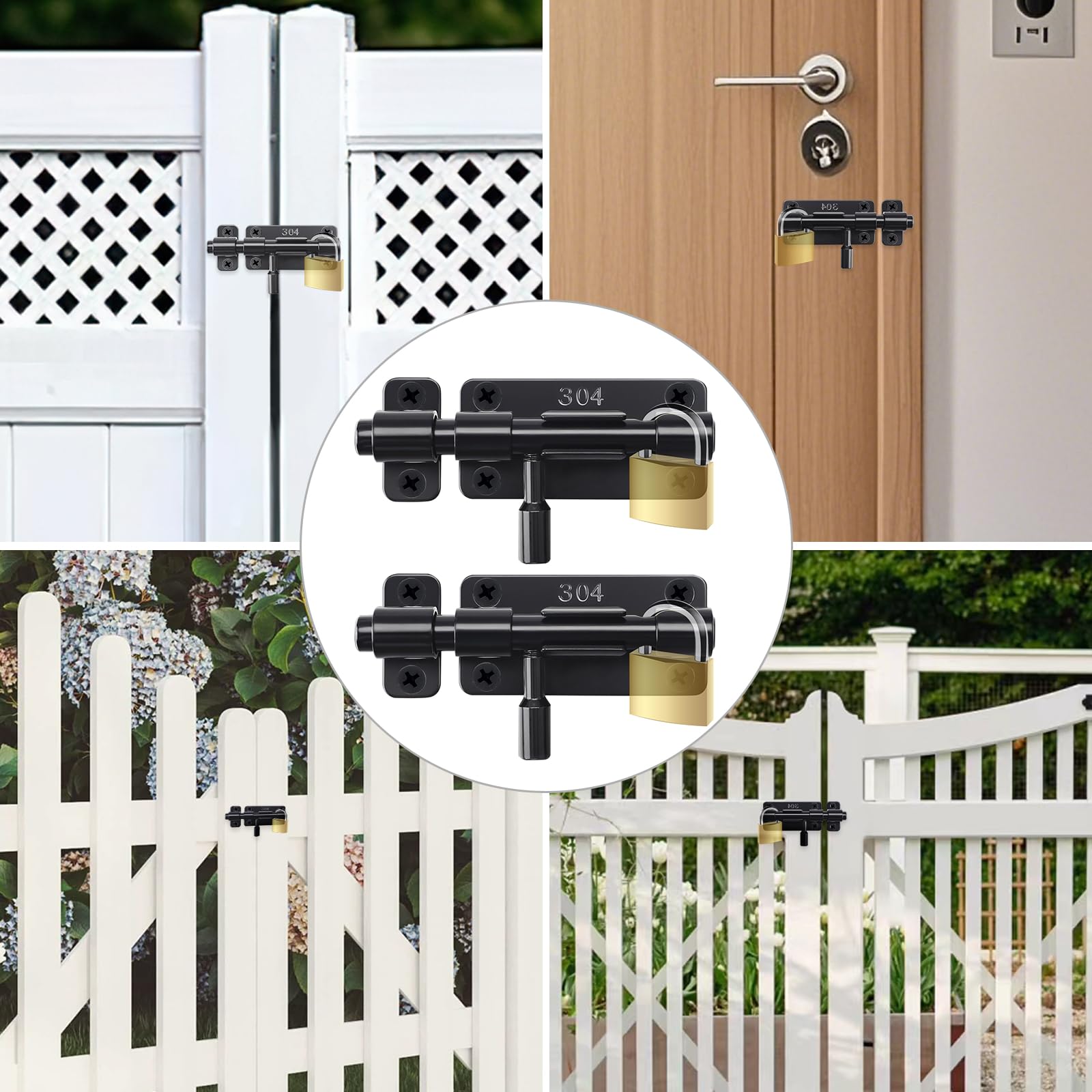 Chiavistello - Catenaccio Porta in Acciaio Inox - Serratura Scorrevole 4 Pollici - 2 Pezzi Con Viti e Foro per Lucchetto, Chiavistello per porta in legno, Serratura porta Per Porte, Finestre, Giardino