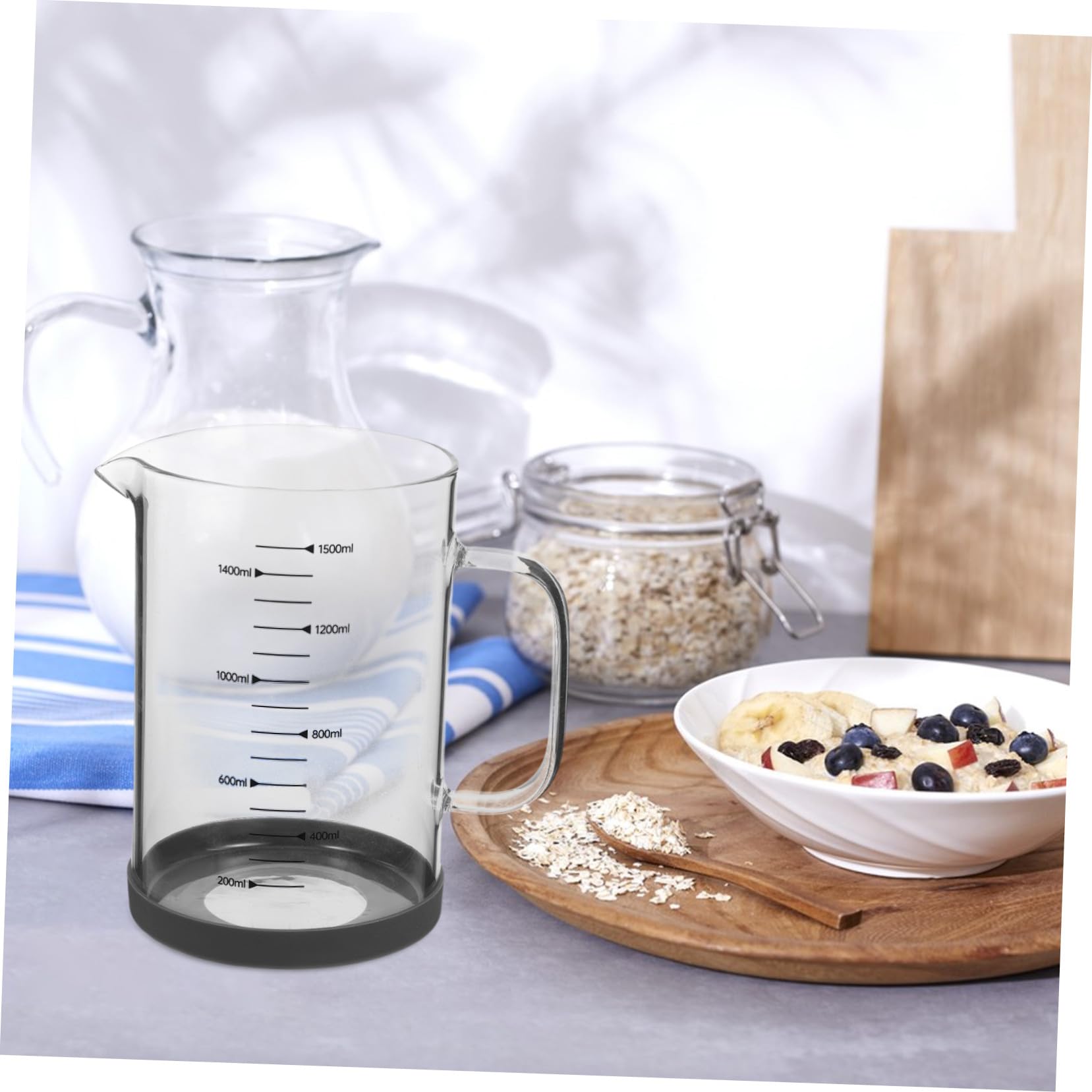 Glaskrug mit Henkel 1500ml Großer Espresso Messbecher aus Glas Leicht zu Reinigen für Selbstgemacht Getränke und Büroeinsatz