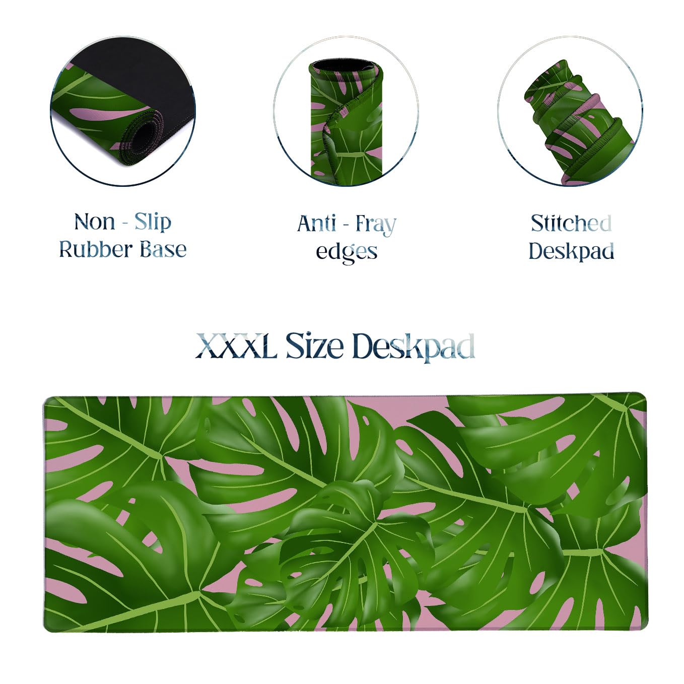 SoulAbiti Tropical Greens Extended Desk Pad (36x14 Inch) - Nature Series XXL Mouse Pad - Non-Slip Rubber Base & Stitched Edges 2