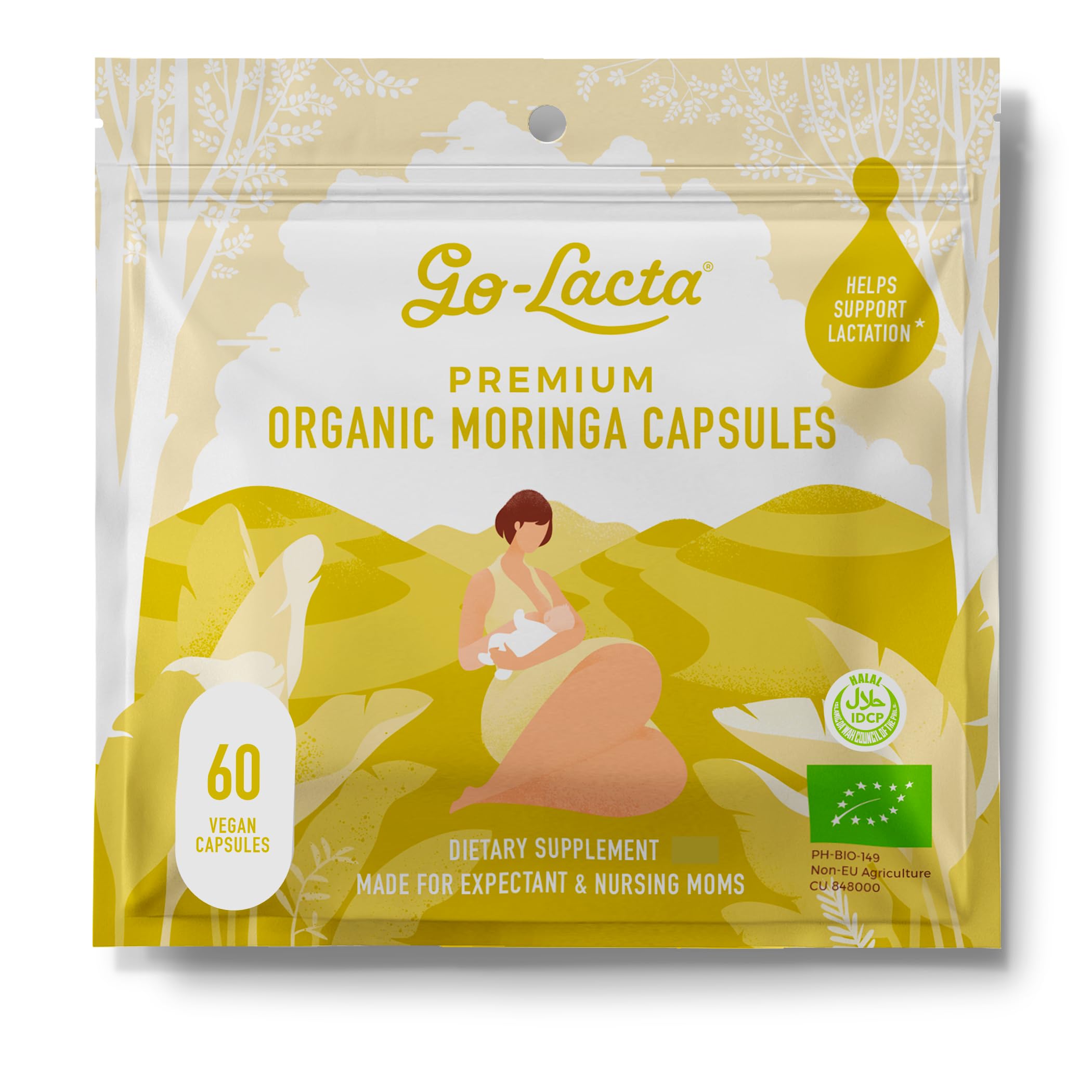 Go-Lacta® 100% Organic Moringa Capsules for Breastfeeding Moms - 60 Capsules - Pure Premium Postnatal Vitamins - Breastfeeding Supplements to Increase Milk Supply - Postpartum Vitamins for Women