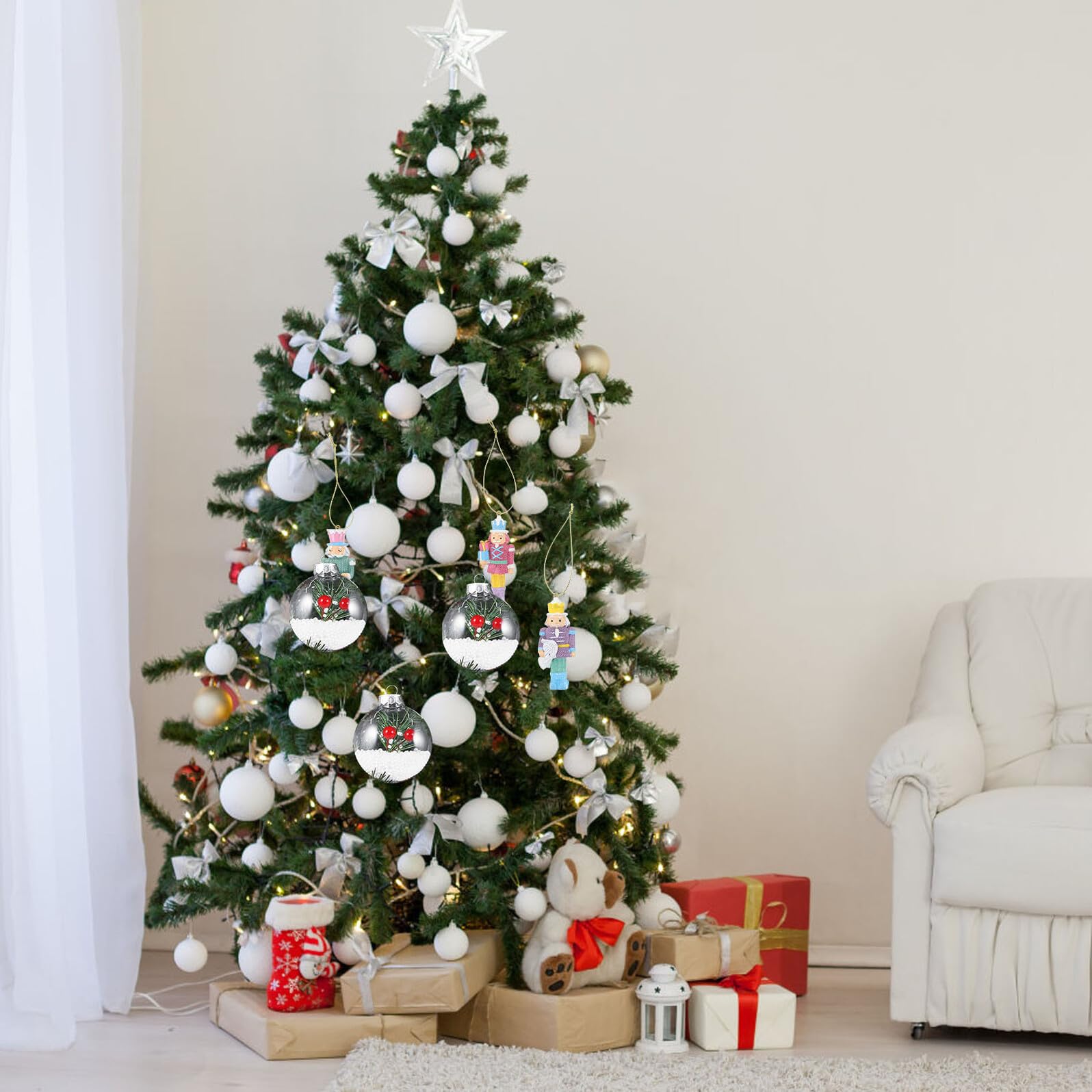 Veemoon Bolas Transparentes para Colgar 80mm 20 Piezas, Adornos Colgantes Huecos para Árbol de Navidad, Decoración DIY para Fiestas Navideñas y Eventos