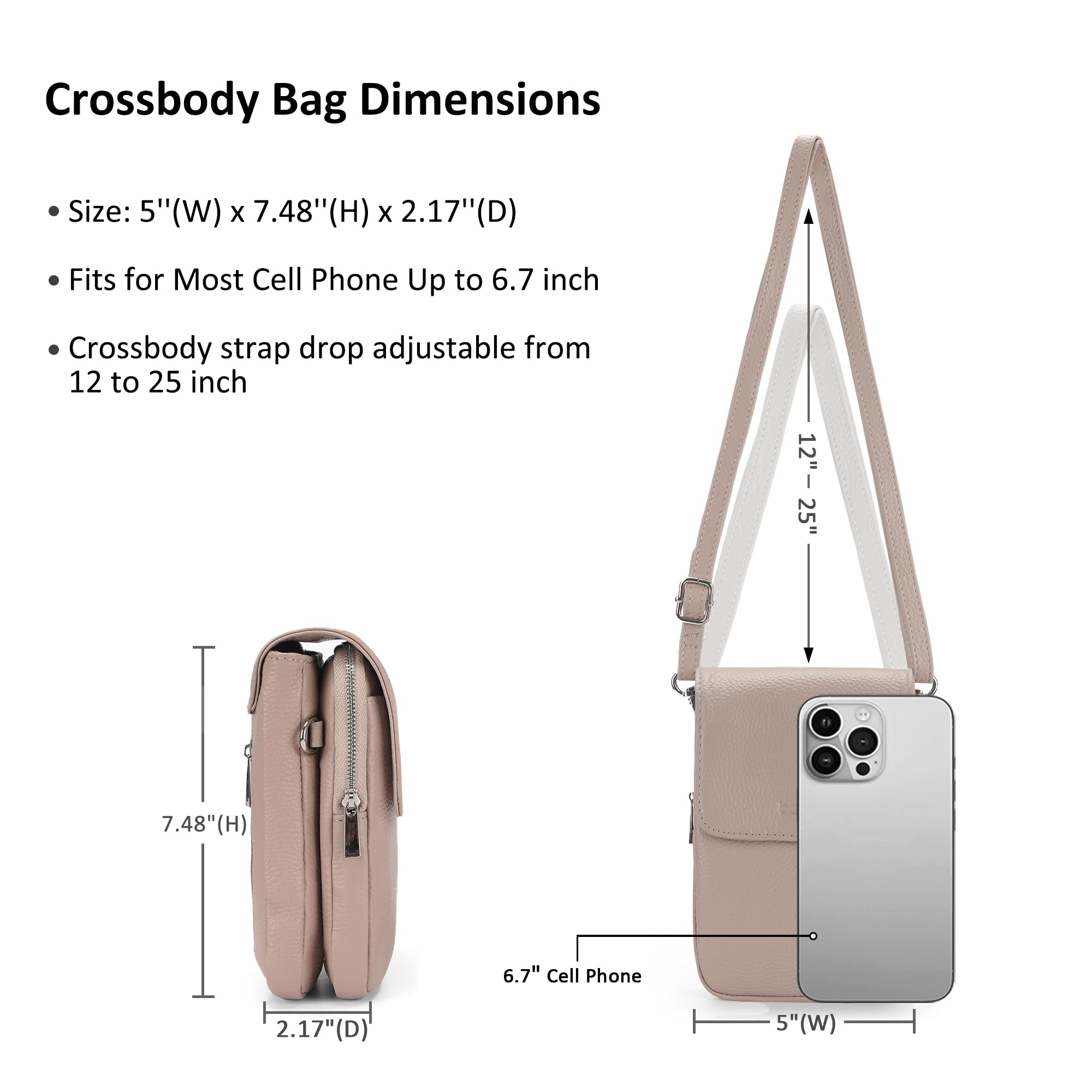 befen Sacs à Bandoulière en Cuir Véritable de Blocage RFID pour Femme, Petit Sac à Bandoulière pour Téléphone Portable, Besace Sacoche Messenger Téléphone Portable avec Bandoulière Réglable