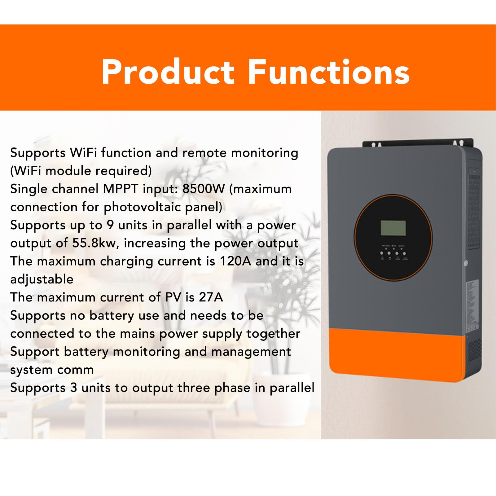 FTVOGUE Inverter Solare Ibrido da 6200 W, Lega di Alluminio, Onda Sinusoidale Pura con Controller MPPT da 120 A per Applicazioni Off-grid