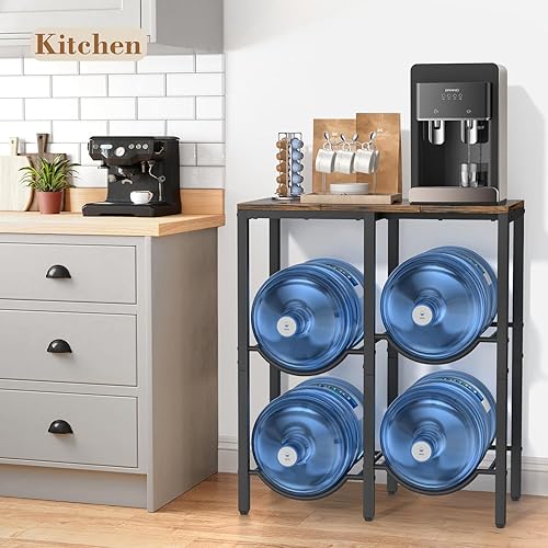 Miniatura 8 de VINAEMO Soporte para jarra de agua de 5 galones, soporte para jarra de agua de 3 niveles con estante de mesa de madera extendido, 4 ranuras para