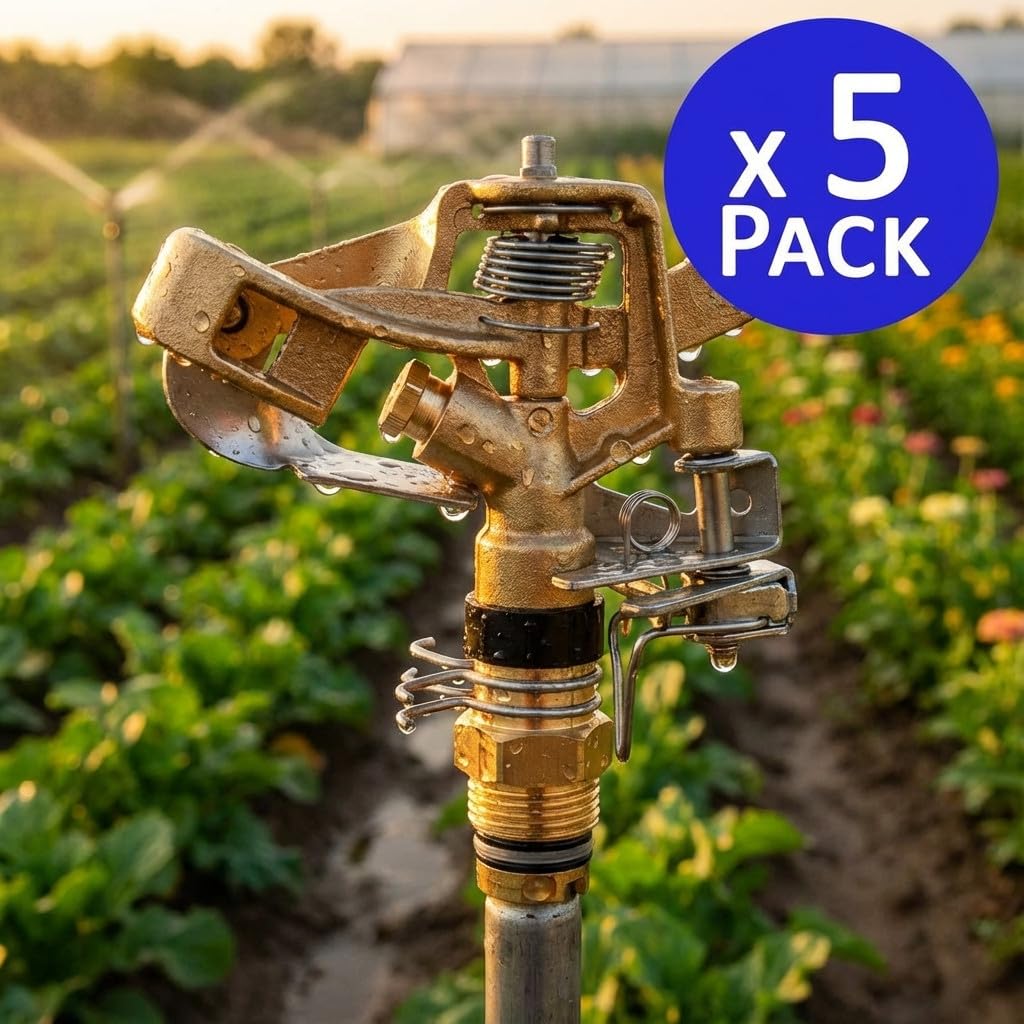 Suinga Aspersor de Riego Agricola Laton Ajustable 1/2'' 28º | Pack 5 Aspersores con Alcance 9 a 14 m | Aspersor de Jardin Sectorial