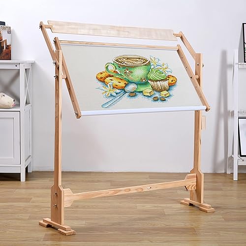 Miniatura 7 de Soporte de aro de bordado, mesa de costura y soporte manos libres, marco de bordado de madera, soporte de punto de cruz giratorio para manualidades,