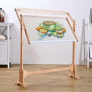 Adjustable Cross Stitch Holder Frame Rack, Wooden Embroidery Hoop Stand Angle, Adjustable Embroidery Stand, 360° Rotated Needlework Craft Floor Frame Stand Holder