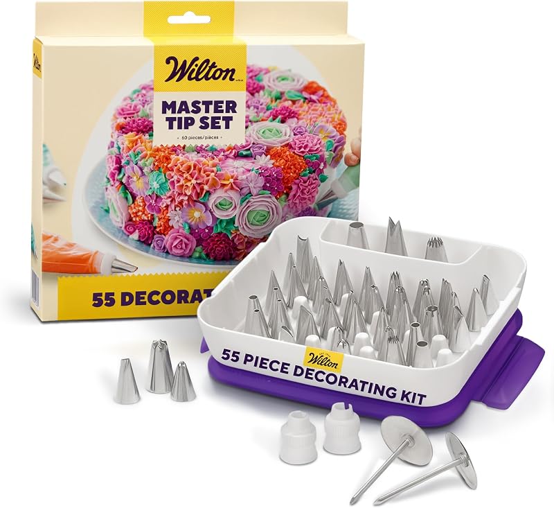 Master Cake Decorating Piping Tips Set, 55-Piece with Case | 55-Piece Stainless Steel Tip Set with Storage Case for Piping Rosettes, Stars, Leaves & Borders on Cakes & Cupcakes