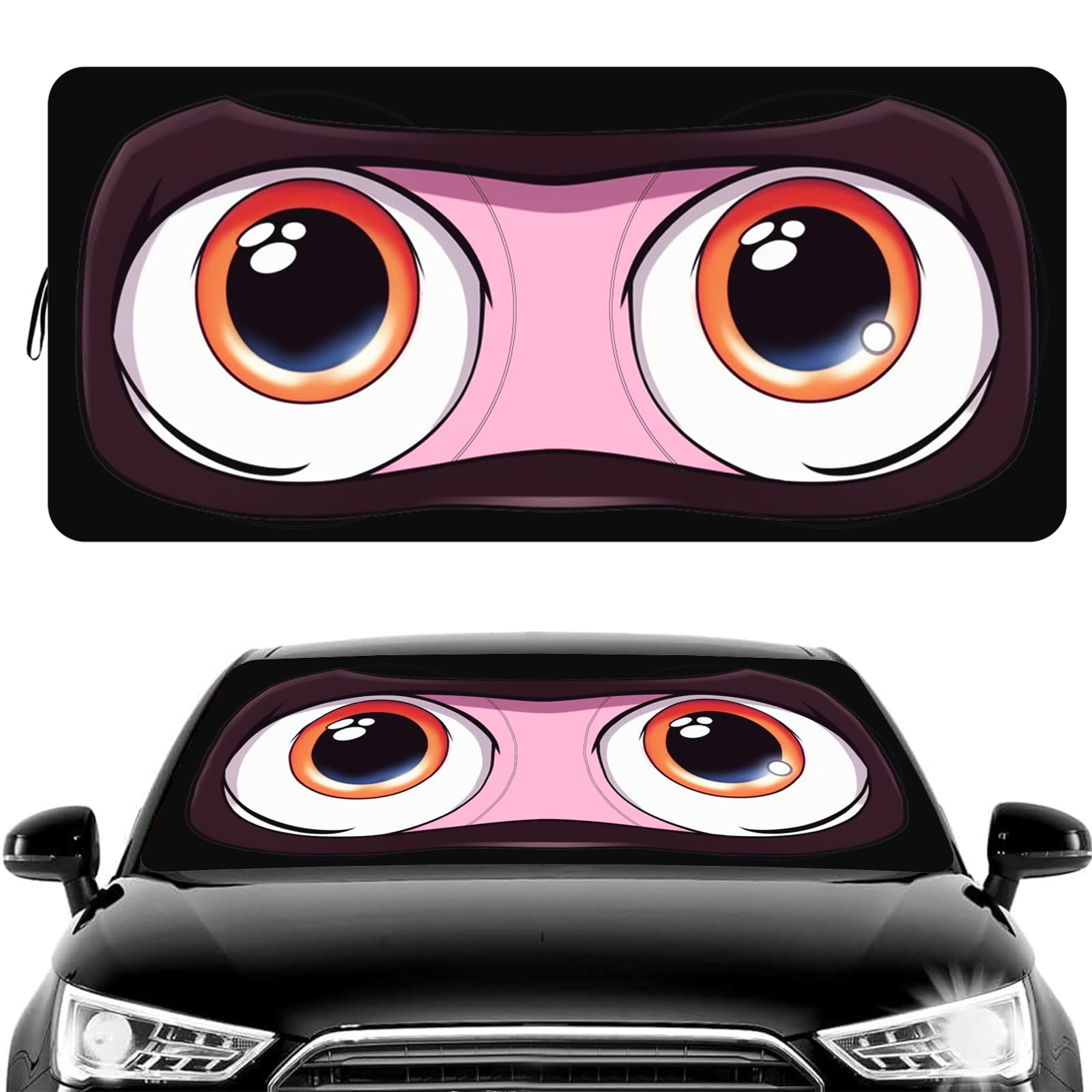 otoezWindshield Sun Shade, Car Front Windshield Cartoon Eyes Window Sunshades, Foldable UV Visor Shield Automotive Interior Protector Block for Seden Pickup Truck SUV