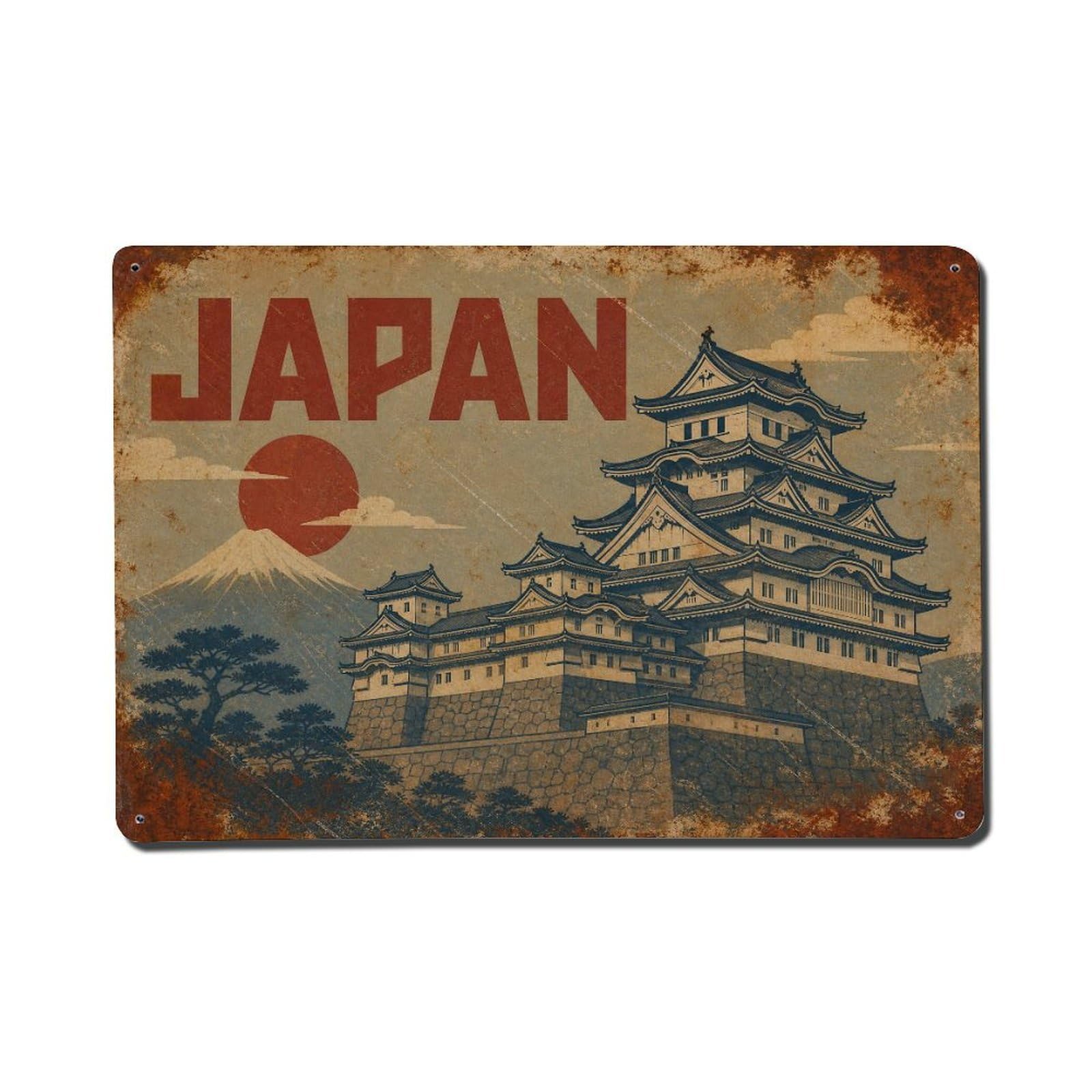 Huiyhb 8X12inch(20X30cm) Vintage Travel Japan Castle Metal Tin Sign