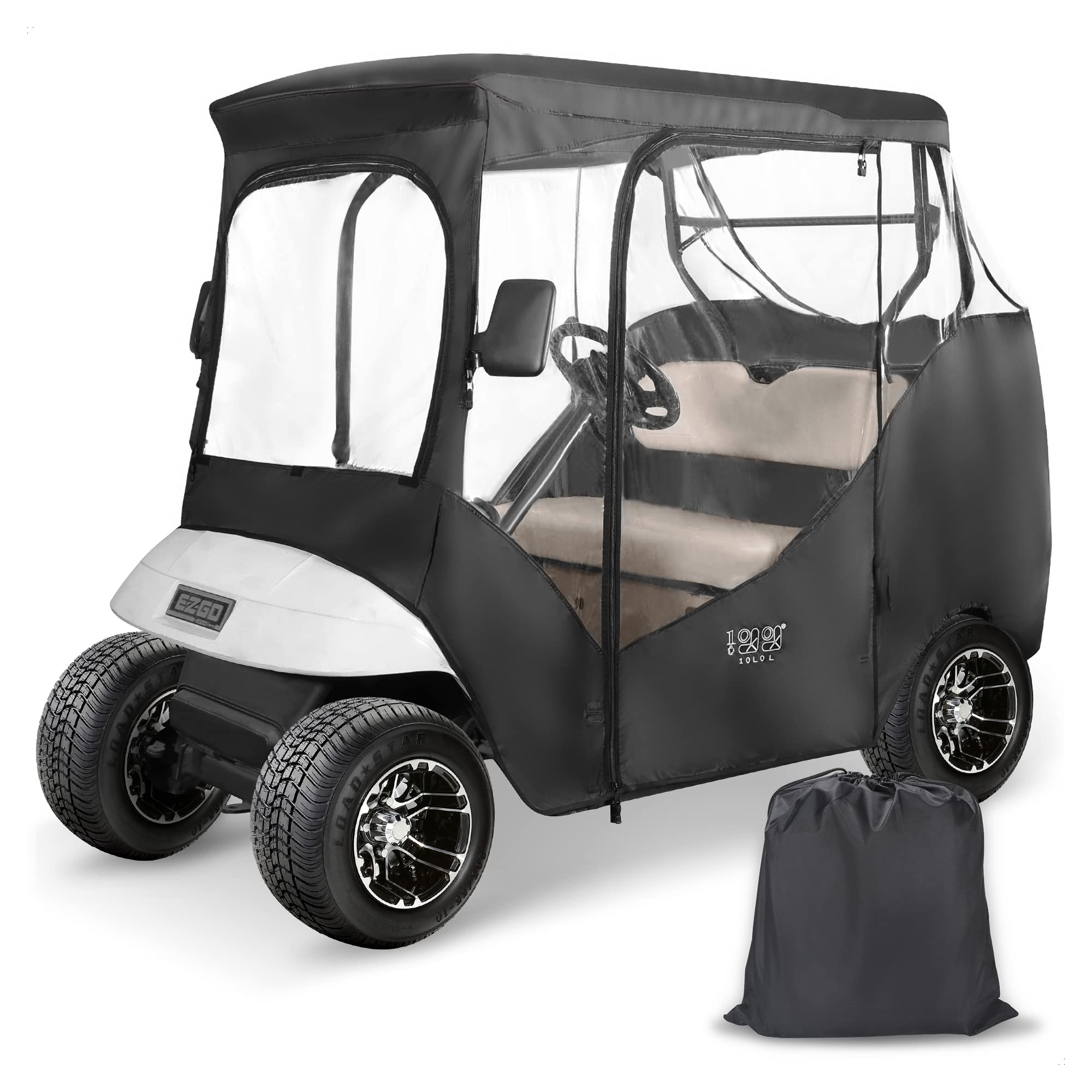 Photo 1 of 10L0L Golf Cart Enclosure 2 Passenger for EZGO TXT,Waterproof Portable Drivable Golf Cart Storage Cover,Travel 4-Sided Enclosure Black