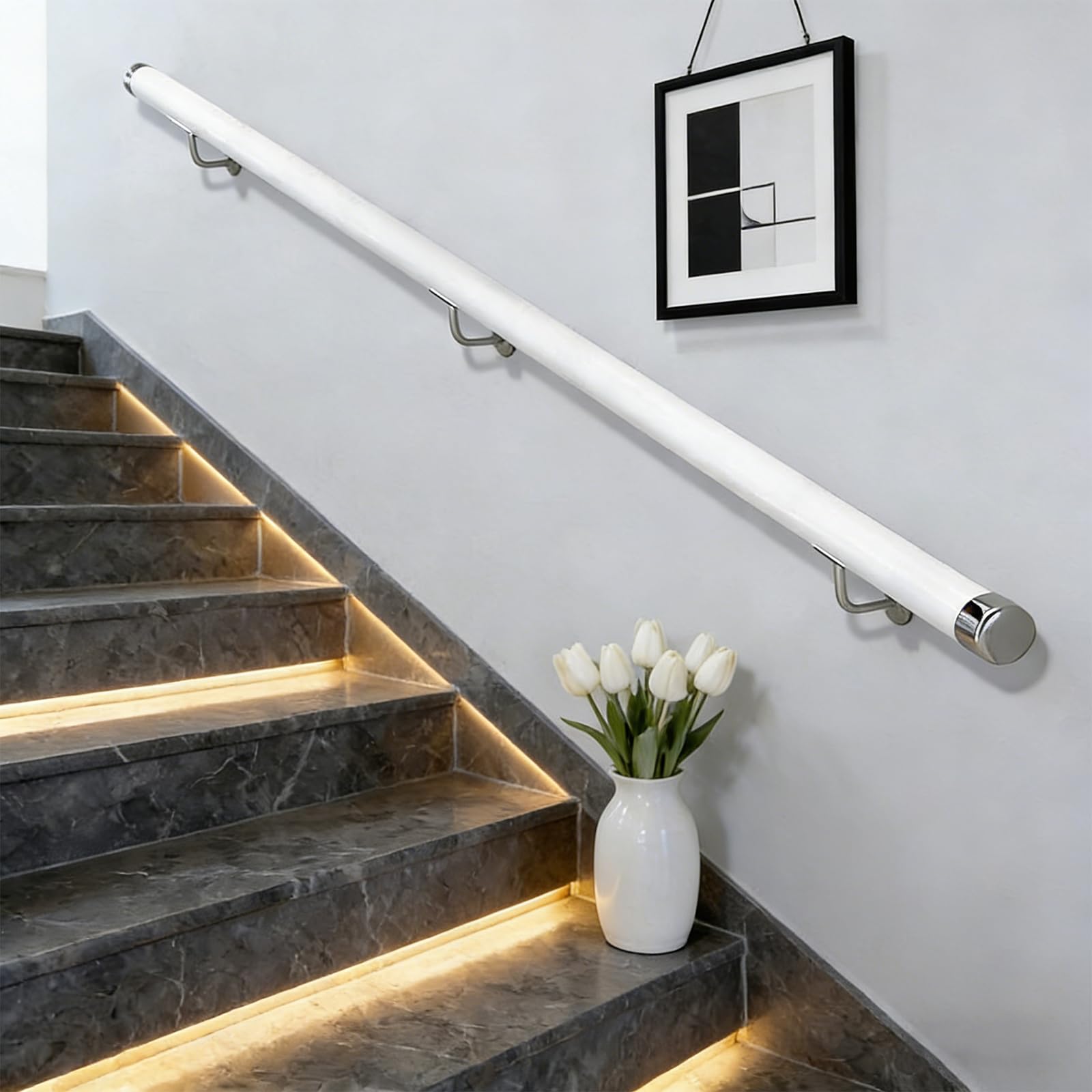 Wood Staircase Handrails, Home Against The Wall Indoor Loft Elderly Railings Hand Rail Corridor Support Rod, Wooden Stair Baluster, Complete Kit (B, 220cm/86.6in)