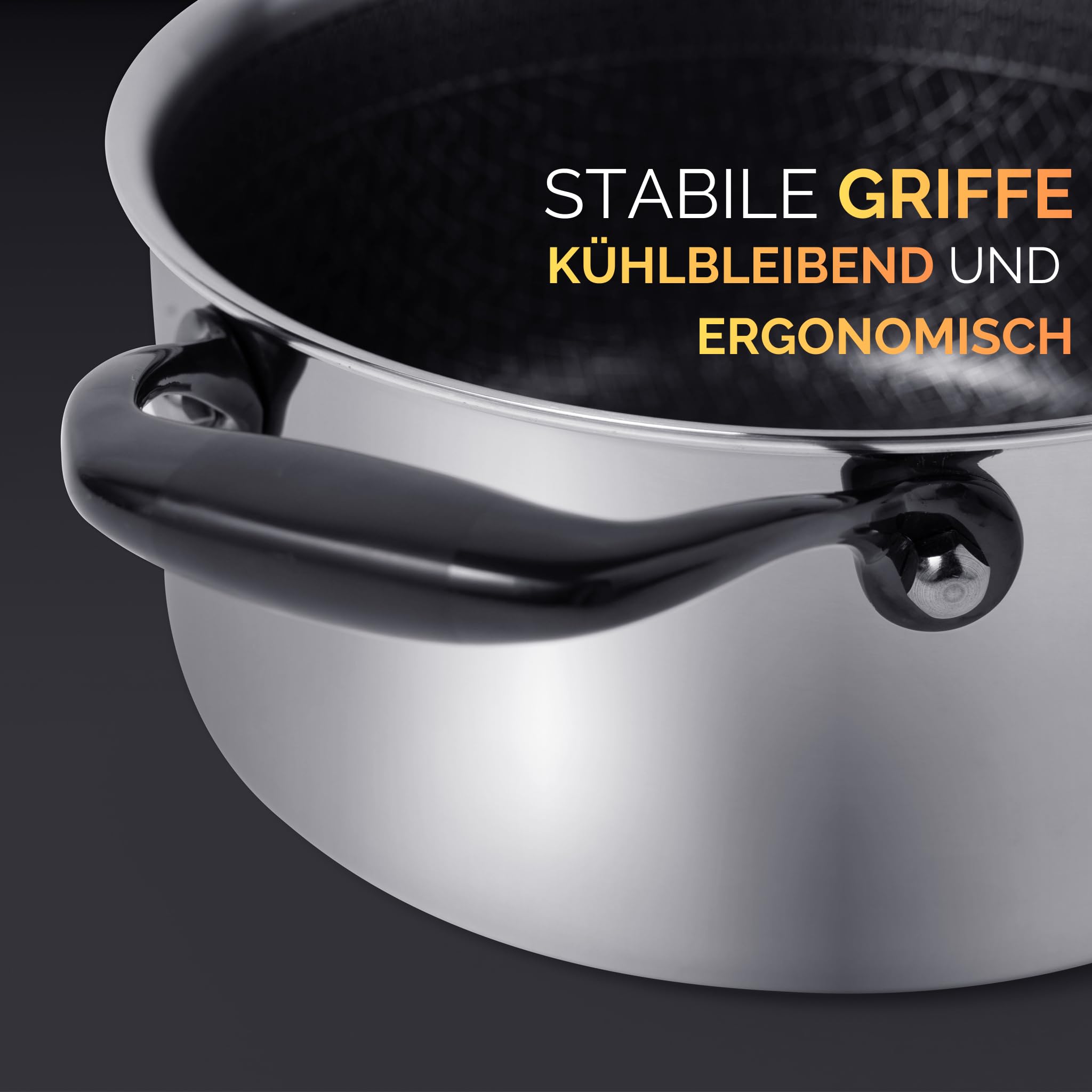 NYORD Edelstahltopf - Antihaft, Kratzfest, Kochtopf Wabenstruktur, Spülmaschinenfest, Hybrid Topf, Keramik Beschichtung, PTFE & PFOA frei, Ofenfest, für Induktion, Gas & Ceran, mit Deckel - 20 cm, 3 l