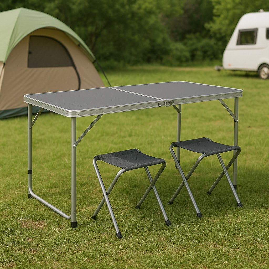 greemotion Table de camping pliable avec 4 chaises [120 x 60 x 70 cm] – Table de camping ultra légère et pliable – Table pliante pour camping et pique-nique – Table pliante pour pique-nique, festivals