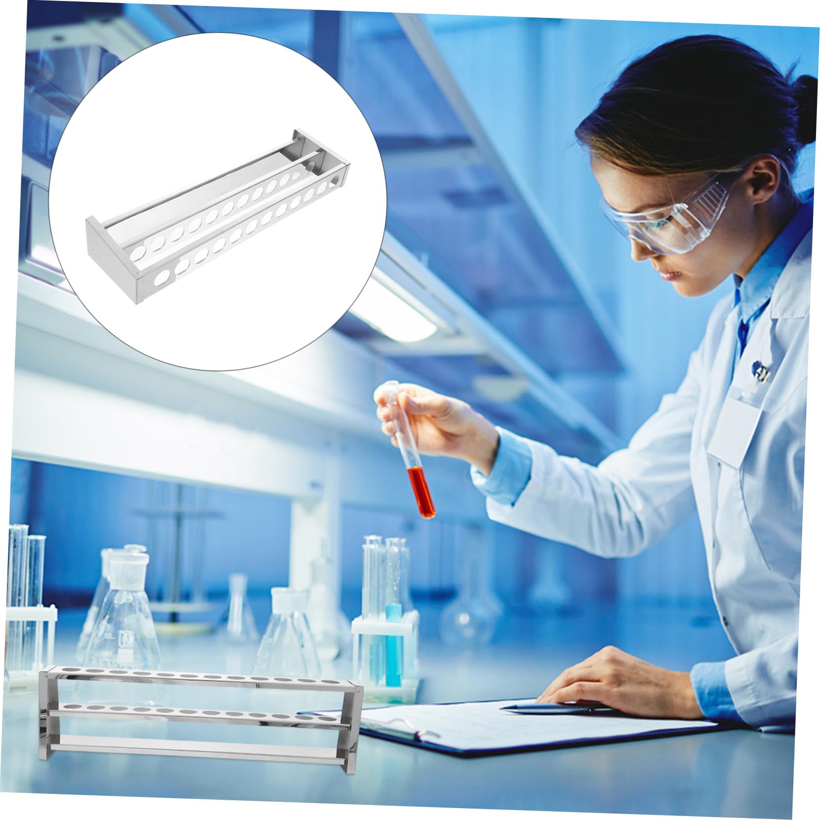 FRCOLOR Gradilla para Tubos de Ensayo de Experimentos Soporte Duradero para Tubos de Ensayo de Laboratorio Fabricada Acero Inoxidable para Pruebas Científicas
