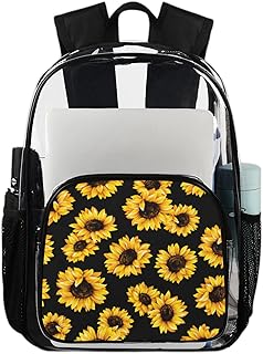 Mochila transparente girassóis para serviço pesado, estampa floral de girassol mochila transparente impermeável PVC mochila transparente com alça de ombro reforçada para escola, trabalho, viagens, Multicor