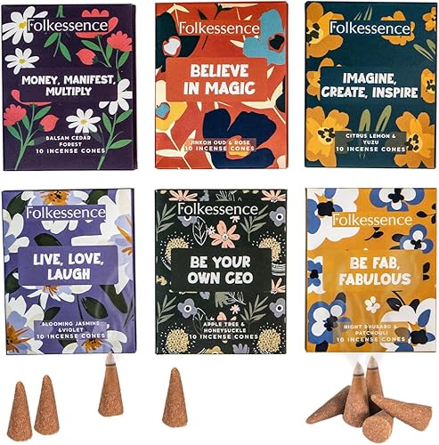 Miniatura 13 de Folkulture Conos de incienso (120 conos) Juego de 6 conos de insencia de primera calidad para sueño profundo, relajación, aromaterapia, regalos