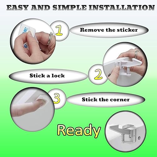 Miniatura 3 de (10 unidades) mejorados invisibles para seguridad de bebé, cerraduras de pestillo de seguridad para bebé, no requiere herramientas ni taladros para
