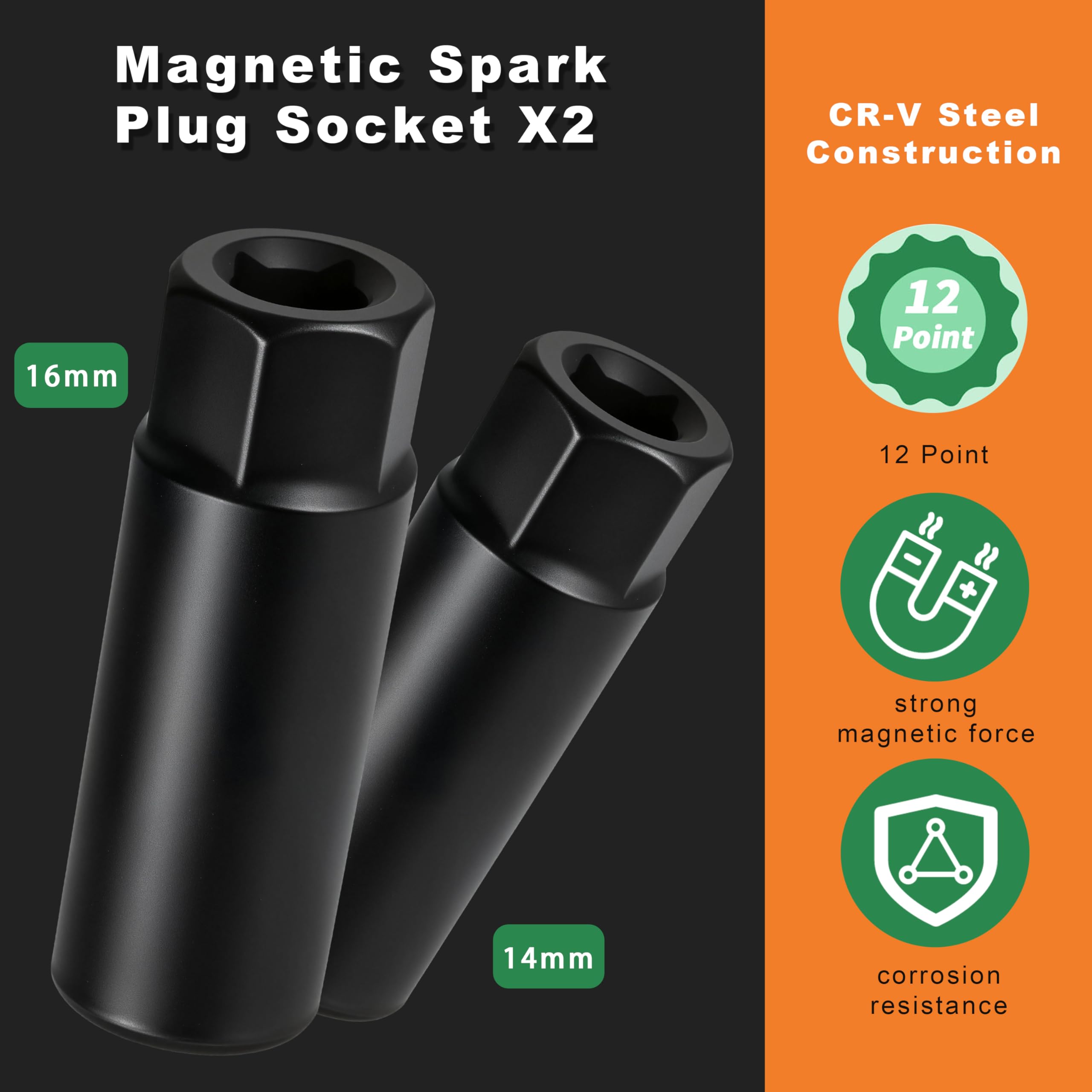 AEROFORCE - Juego de 9 enchufes magnéticos para bujías con llave dinamométrica digital de 3/8 pulgadas (6.8-135 Nm), incluye enchufes de 12 puntos de 14 mm y 16 mm, barra de extensión de 10 pulgadas y