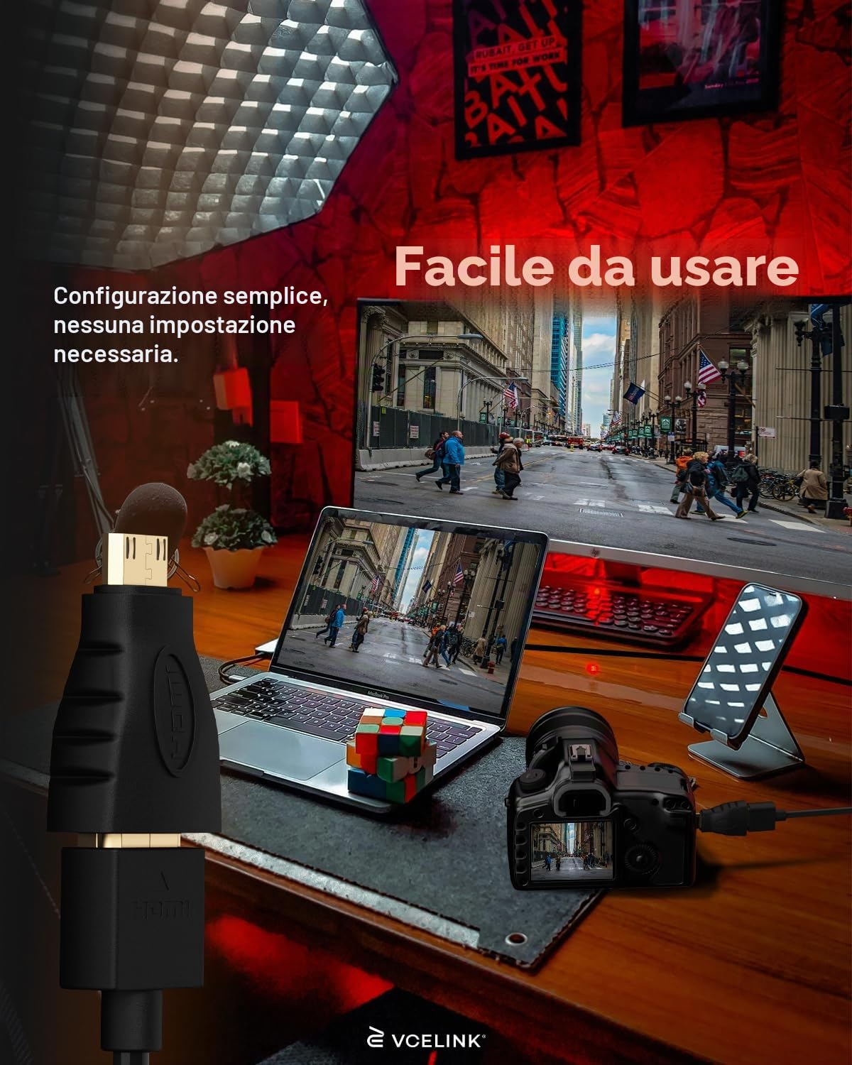 VCE Adattatore Mini HDMI Maschio a HDMI Femmina, Connettore Mini HDMI Placcato Oro, Prolunga HDMI 3D&4K 2 Pezzi