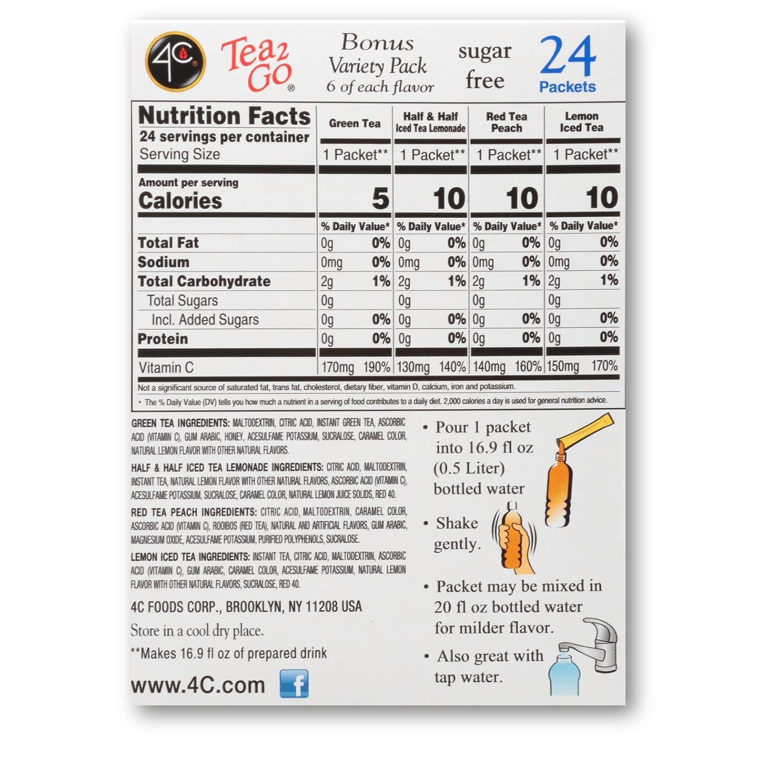 4C Totally Light Tea 2 Go Bonus Variety Pack Ice Tea Mix, 24-Count Boxes (Pack of 3)