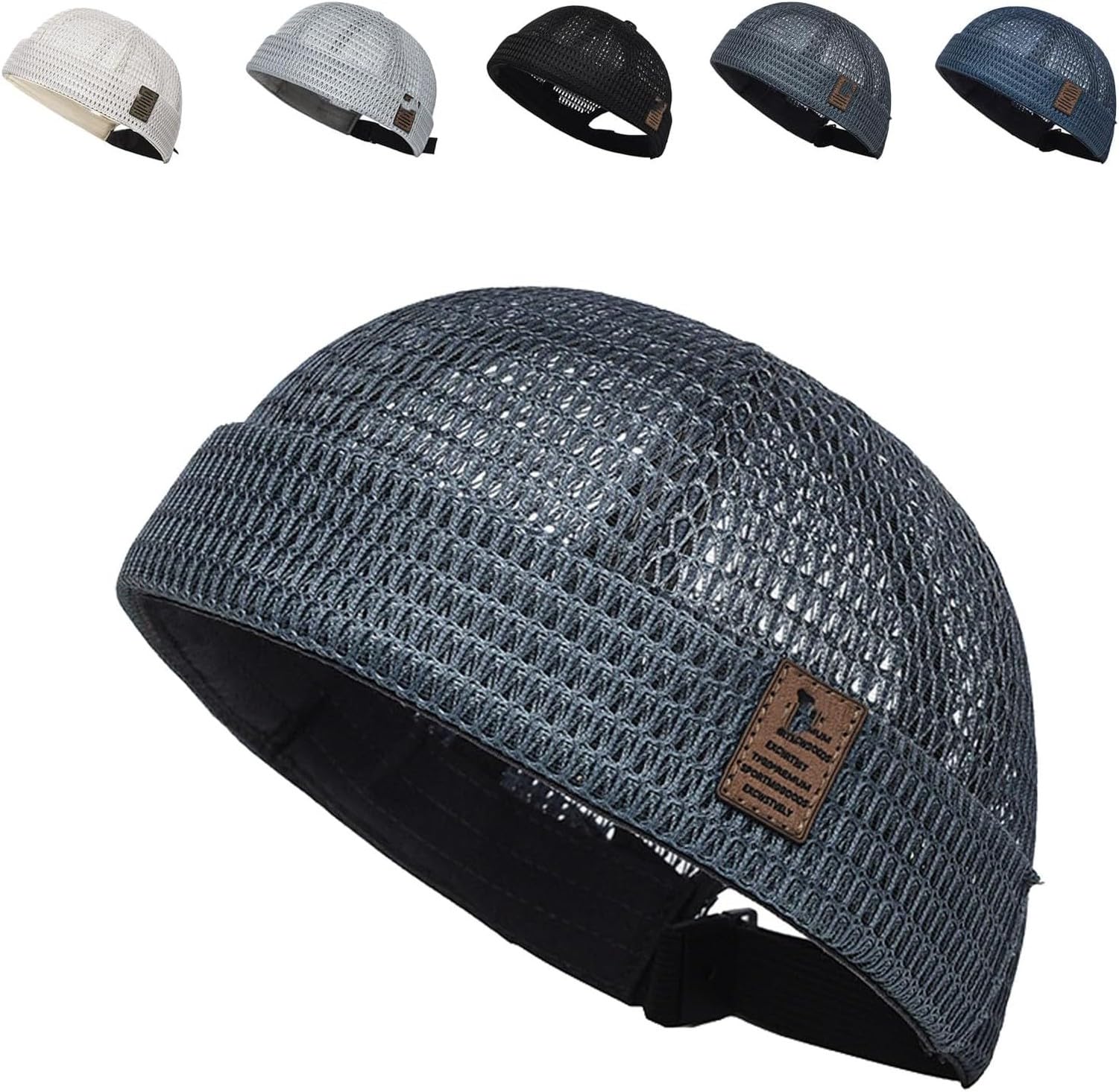 WOMGKDA Men's Breathable Brimless Docker Hat, Lightweight Mesh Skull Cap, for Outdoor Summer Wear and Sports Activity, Dark Gray