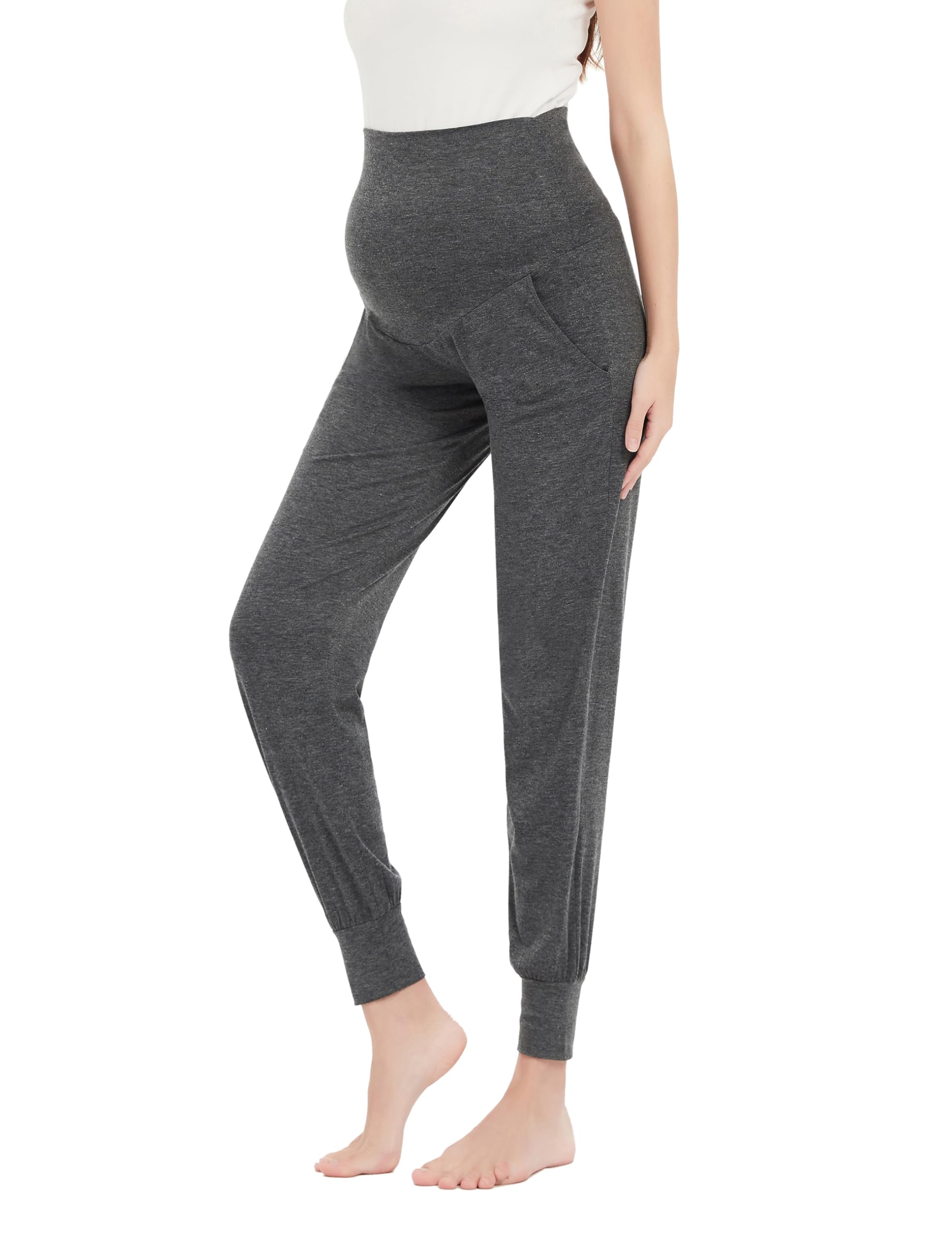 Pantaloni da jogging premaman da donna per gravidanza, vestiti sopra la pancia, pantaloni per gravidanza con tasche