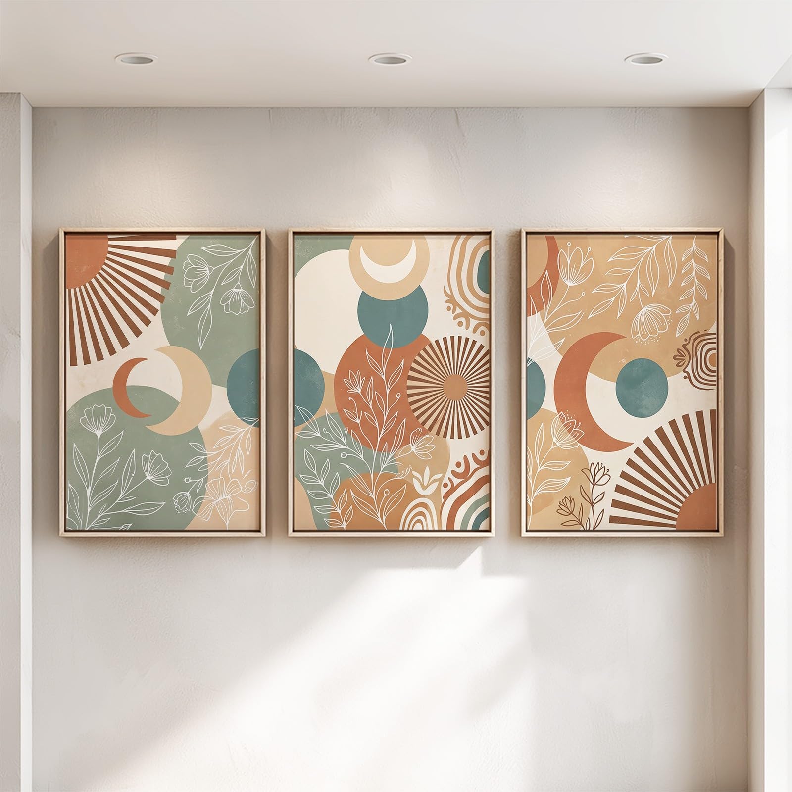 Artystyczne płótno botaniczne 3 sztuki | Ciepłe kwiatowe liście obraz dekoracja ścienna do salonu sypialni 40 x 50 cm obraz drukowany