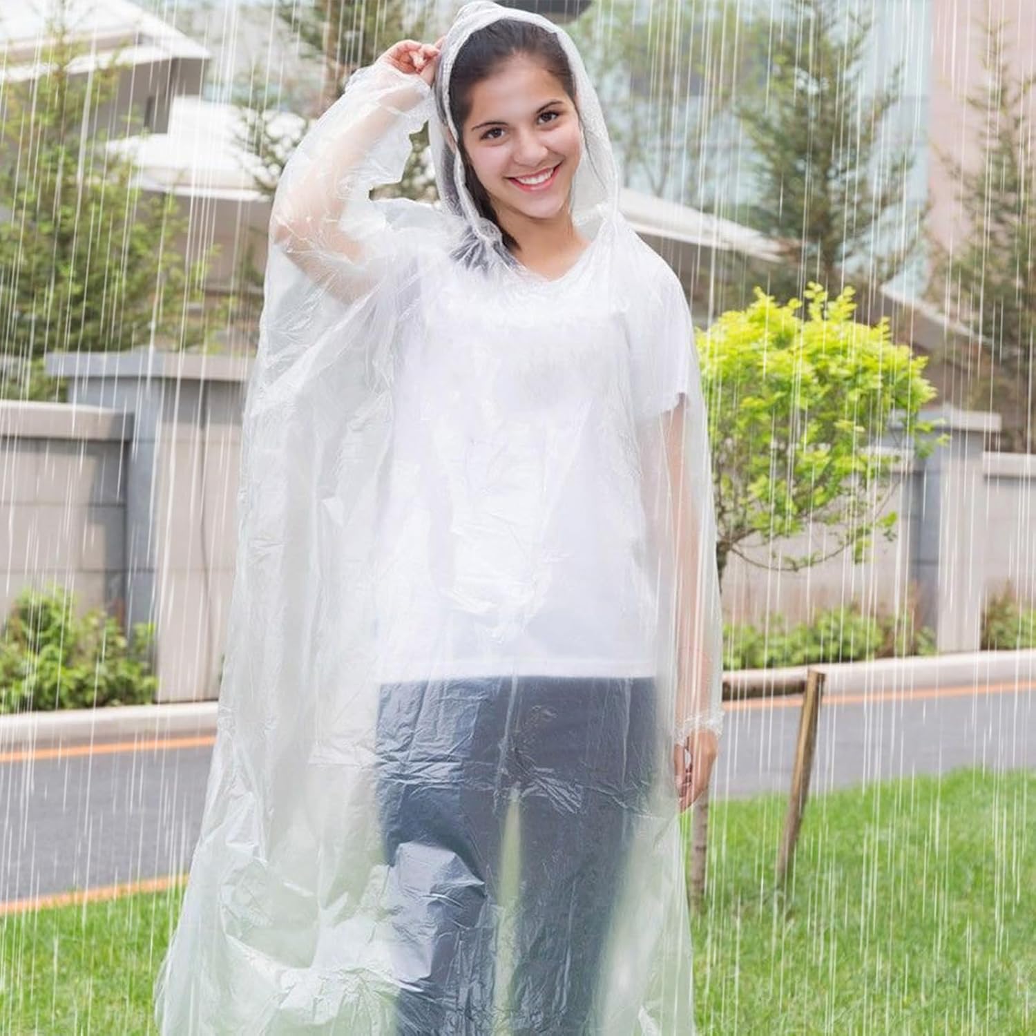 20 Pack Disposable Rain Ponchos for Adults, Men Women Clear Ponchos with Hood, Waterproof PE Raincoats with Drawstring, Emergency Poncho Family Bulk Unisex for Camping, Hiking, Travel - Image 3
