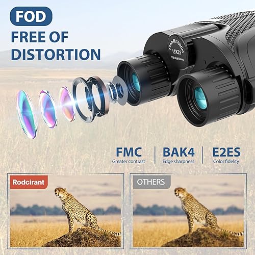 Miniatura 3 de Prismáticos de 15 x 25 pulgadas para adultos, binoculares impermeables con visión nocturna con poca luz, binoculares duraderos y transparentes para