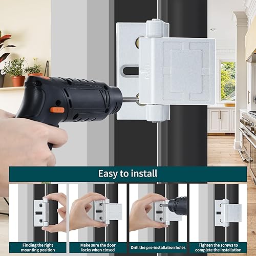 Miniatura 4 de Paquete de 2 cierres de puerta para la parte superior de la puerta, cerradura de refuerzo de puerta plateada para el hogar y el hotel, seguridad con