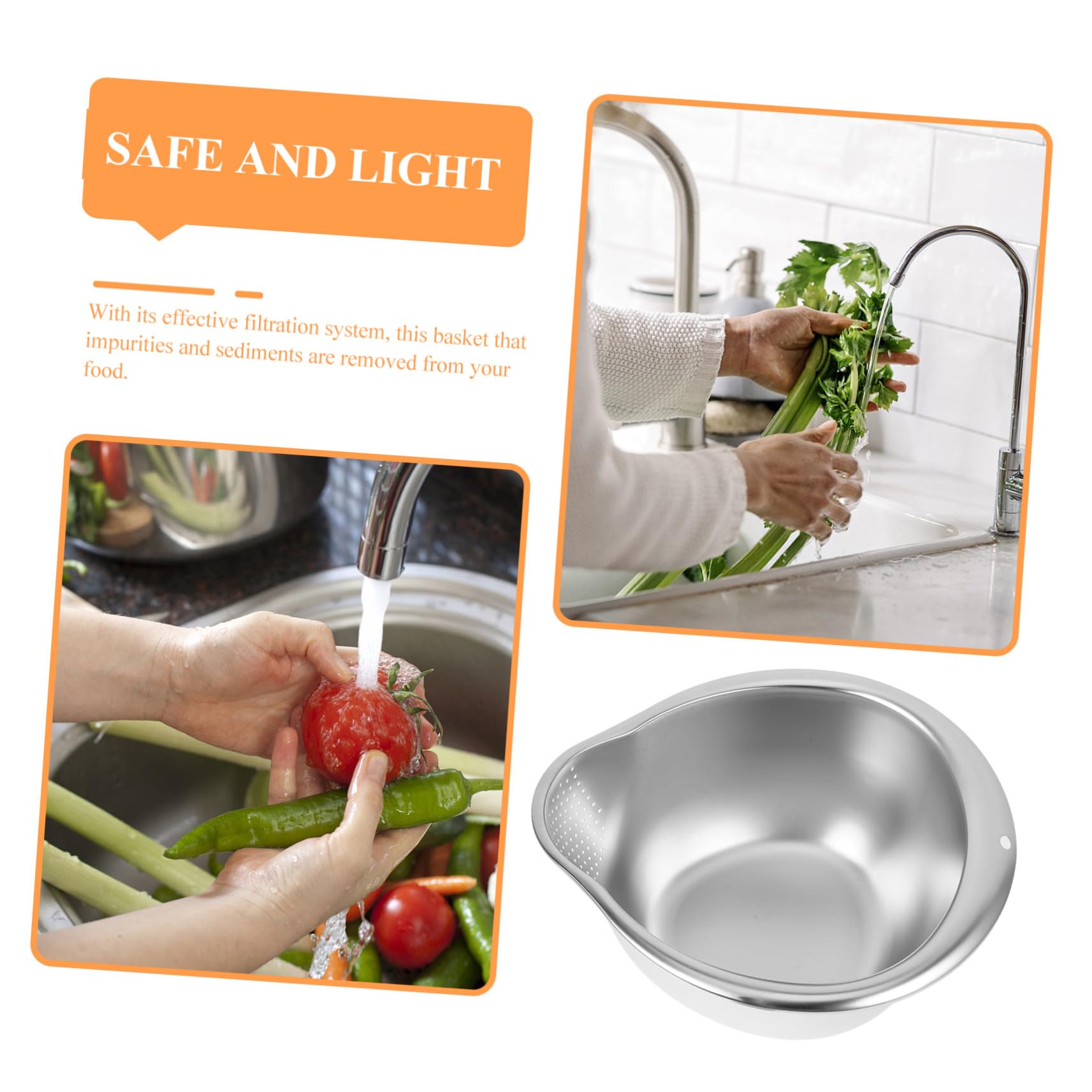 Colador de Cocina Acero Inoxidable Cesta de Drenaje Multiusos para Frutas Verduras y Arroz
