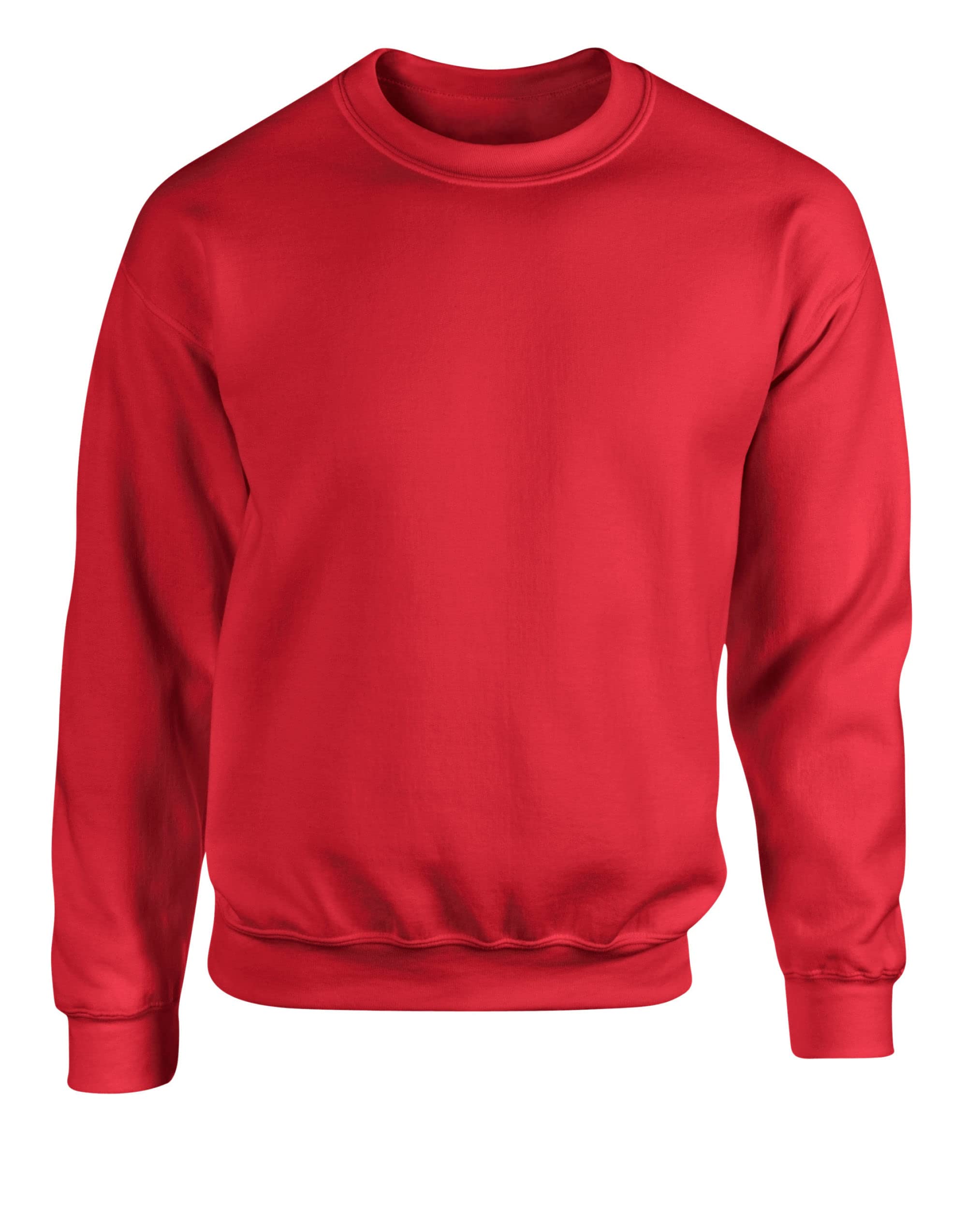 Aremie Mens Sweatshirts, Plain Crew Neck Pullover Jumper, Brushed Fleece Lined Sweat Top, Red, Large