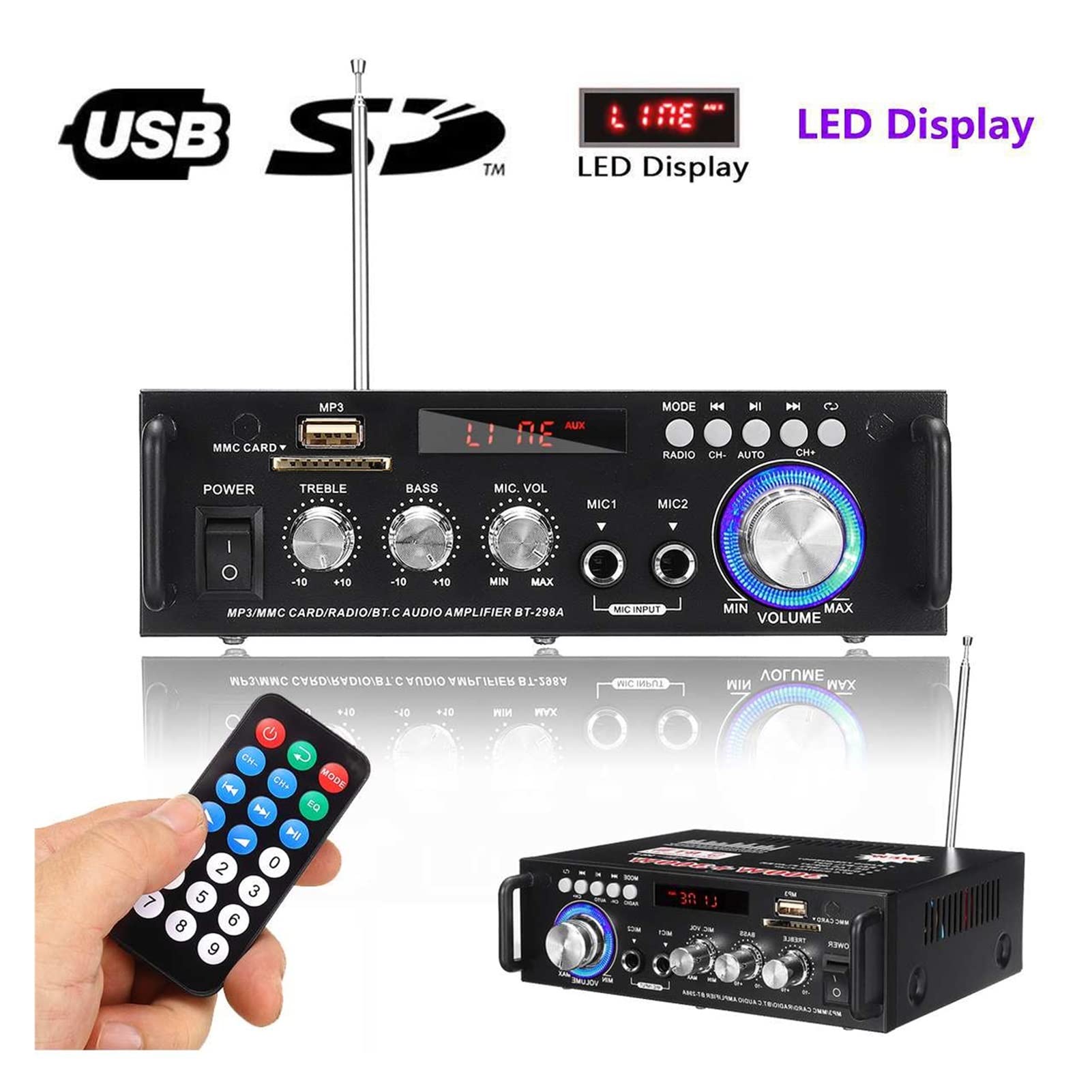 Hifi. Wzmacniacz Bluetooth Home Sound Audio Procesor Teatr Wzmacniacze Odtwarzacz Muzyczny z pilotem(110-V)