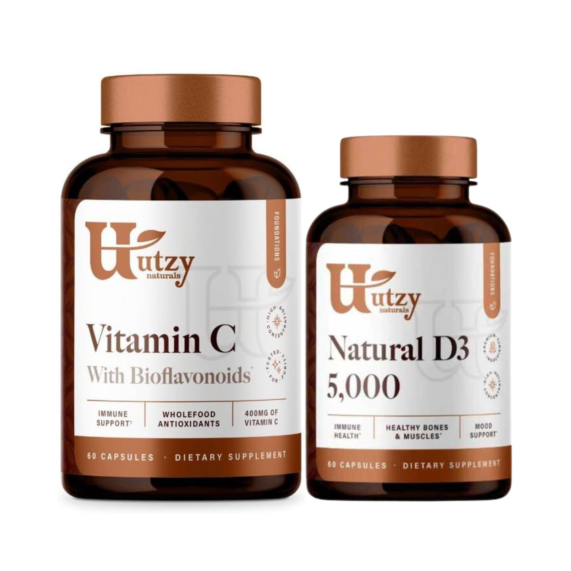Utzy NaturalsVitamin C Complex | 400mg Vitamin C with Acercola & Citrus Bioflavonoids + Natural D3 5,000IU