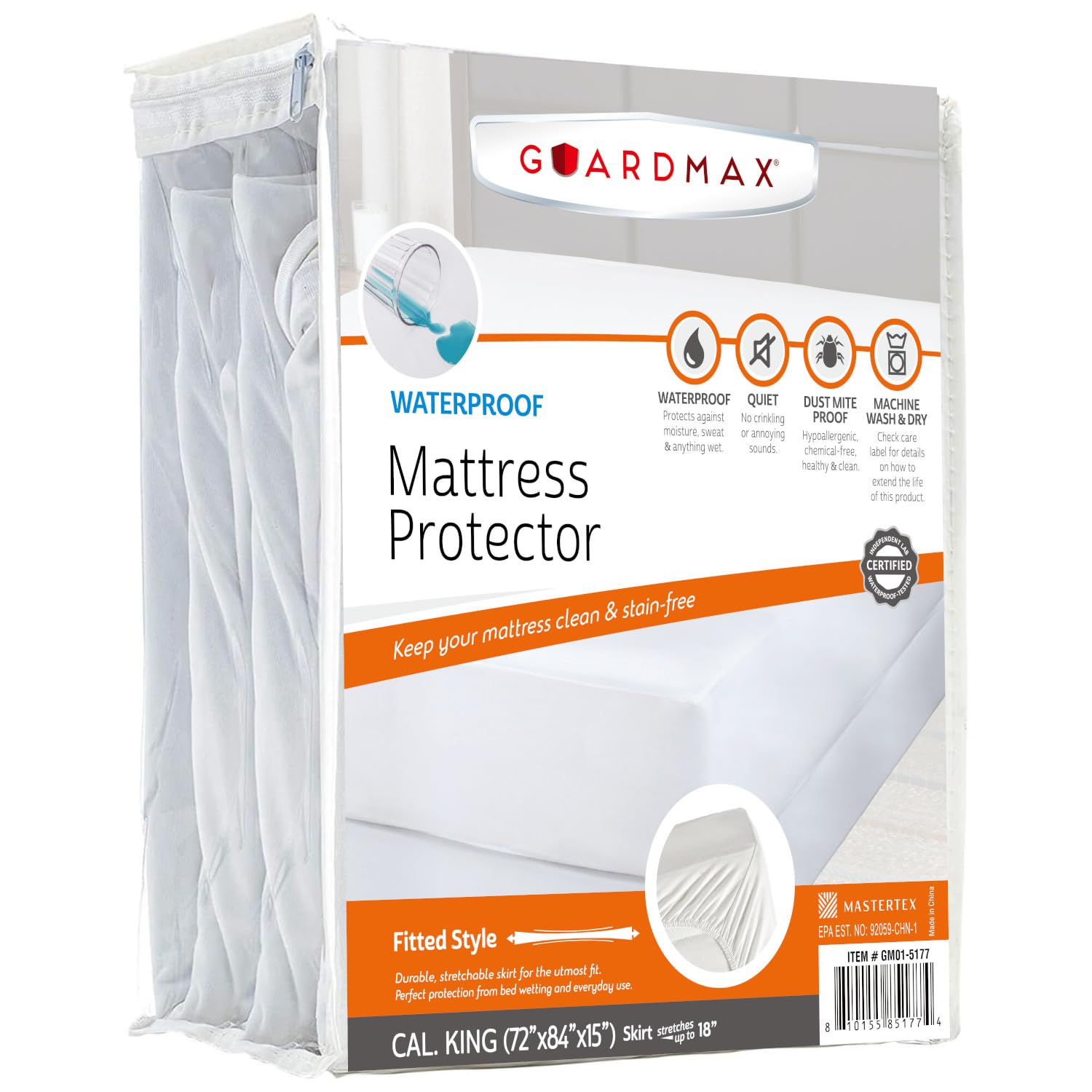 Guardmax Jersey Knitted California King Size Mattress Protector - Waterproof & Dust Mite Proof Mattress Cover with Stretchable Pockets - Soft, Comfortable, & Noiseless Waterproof (72 x 84 x 15)