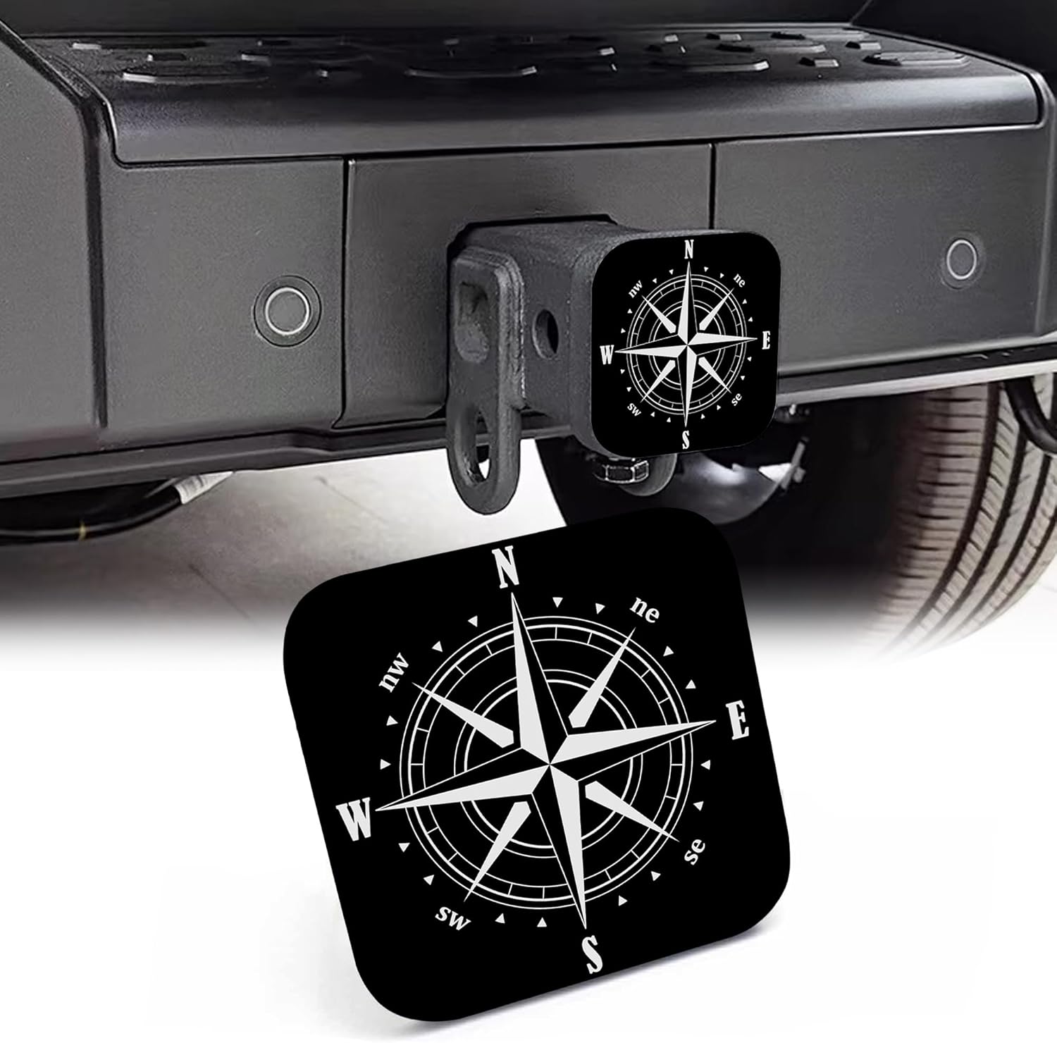2″ Trailer Hitch Cowl,Retro Compass Rose on Black Rubber Towing Hitch Tube Cowl Hitch for Males Girls, Sturdy Receivers Plug Equipment for Pickups Vehicles Automobiles