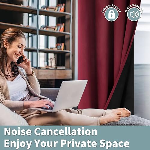 Miniatura 5 de BGment - Cortinas con aislamiento térmico para habitación, 100% opacas, con forro negro, cortina de doble capa con ojales, reduce el ruido (52 x