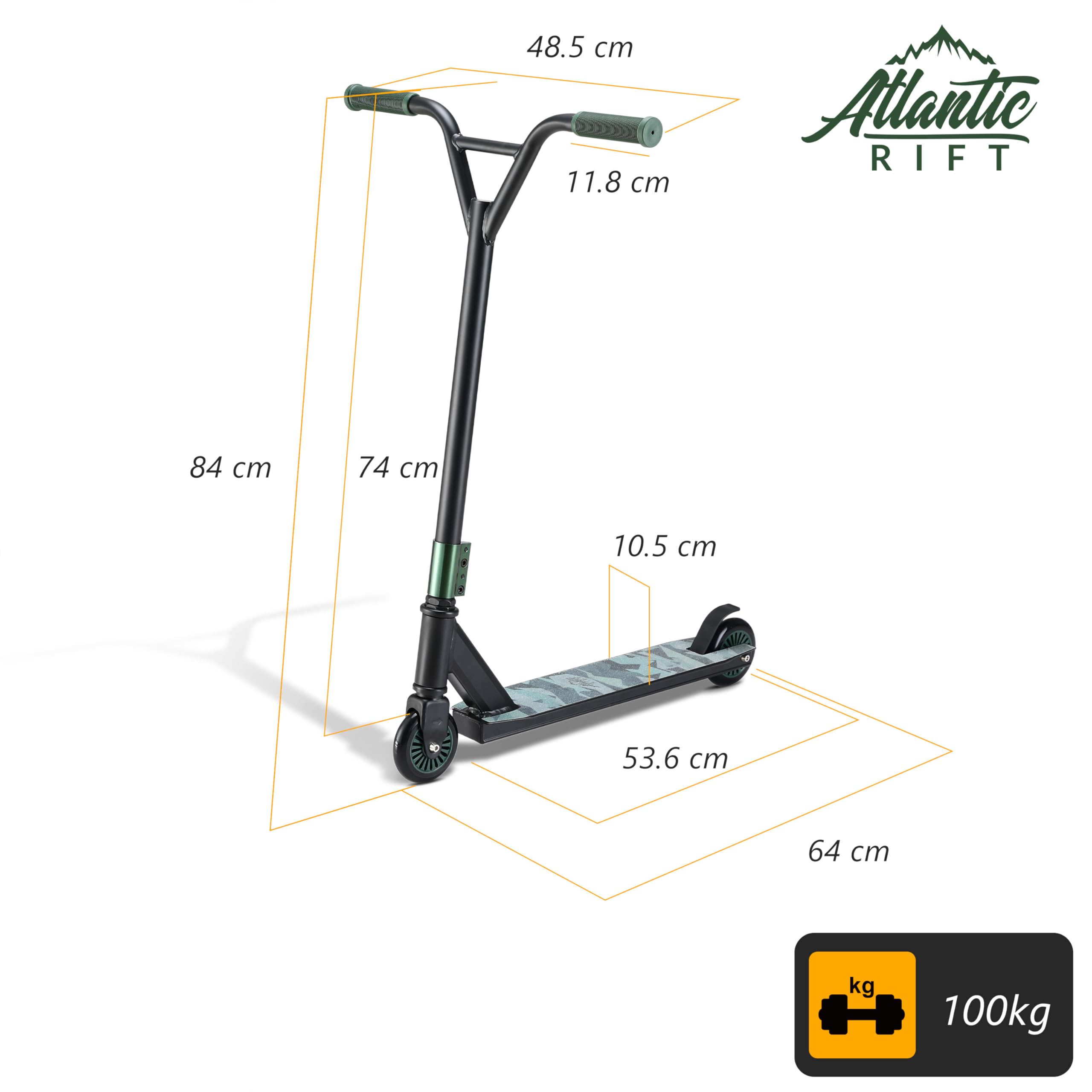 Patinete de Acrobacias Ruedas PU 100mm Manillar Y 360° Rodamientos ABEC 7 Scooter Adultos y Niños