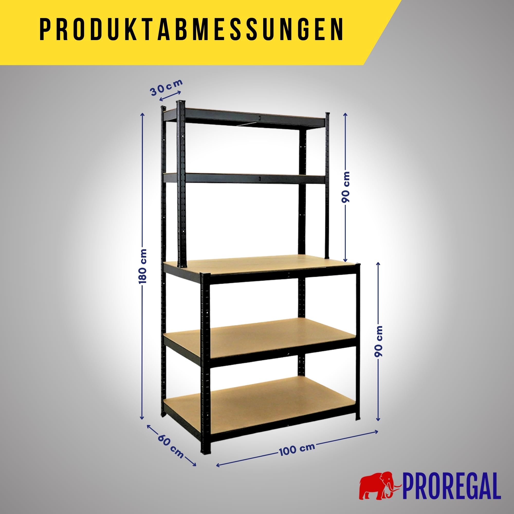 PROREGAL Profi Werkbank Giant Beast HxBxT 180x100x60cm Fachlast 175kg Schwarz Werkbankregal Schwerlastregal mit Werkbank Werkzeugbank Arbeitstisch