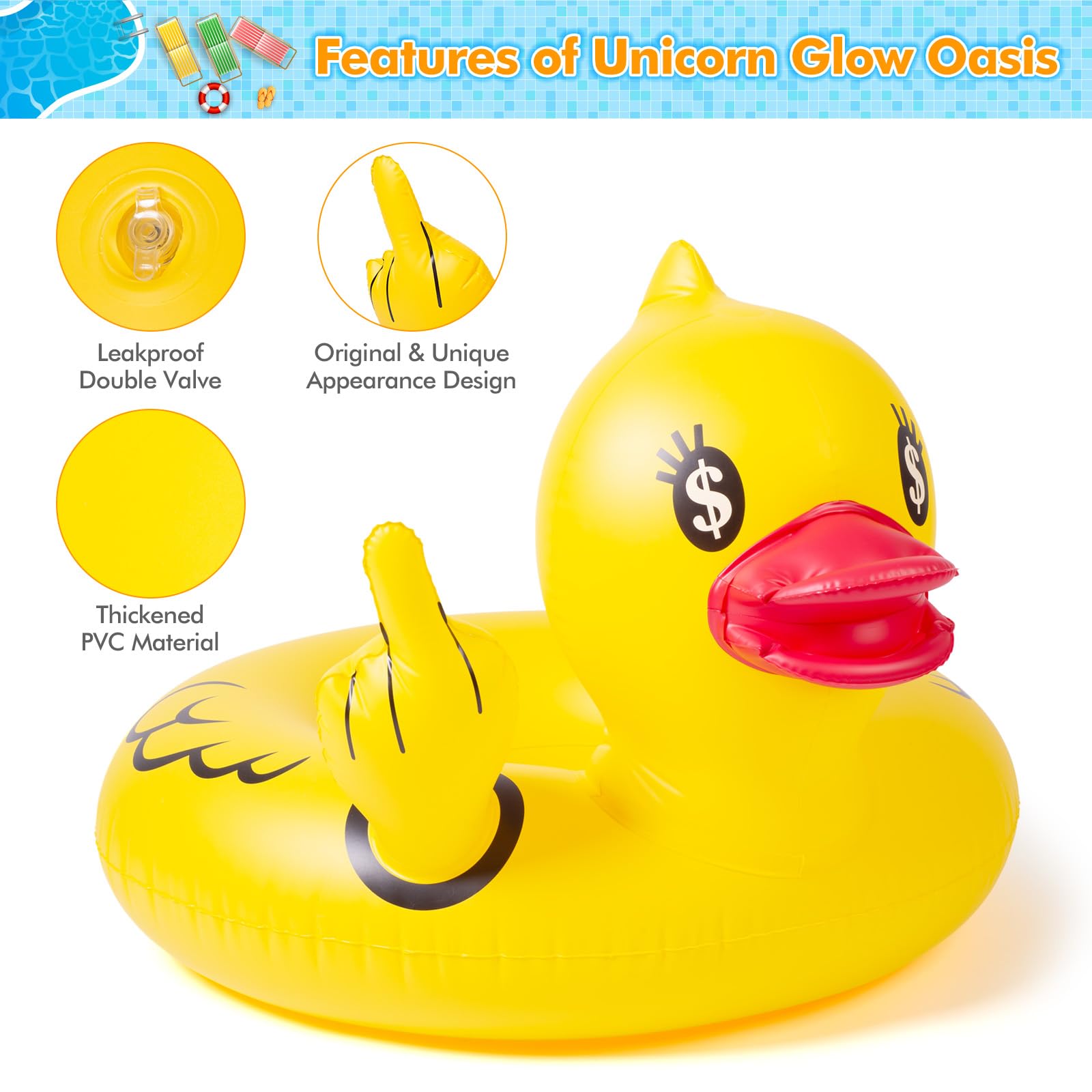 Float Joy Hinchables para Piscina Pato Flotadores Piscina Inflables 105 x 105cm Colchoneta Piscina Adultos Juegos Piscina