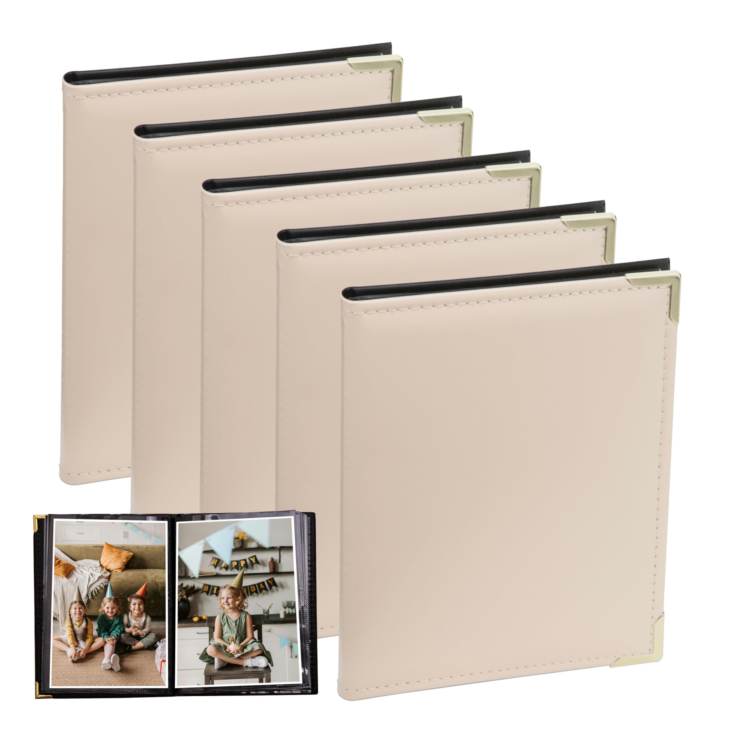 Kenro APL Photo Albums (Pack of 5) - 7.5x5 Photo Album (19cm x 13cm) for 36 Photos. Portrait Album with Gilt Corners & Protective Cover. Ivory Leather Look, Carlton Series - APL151IV